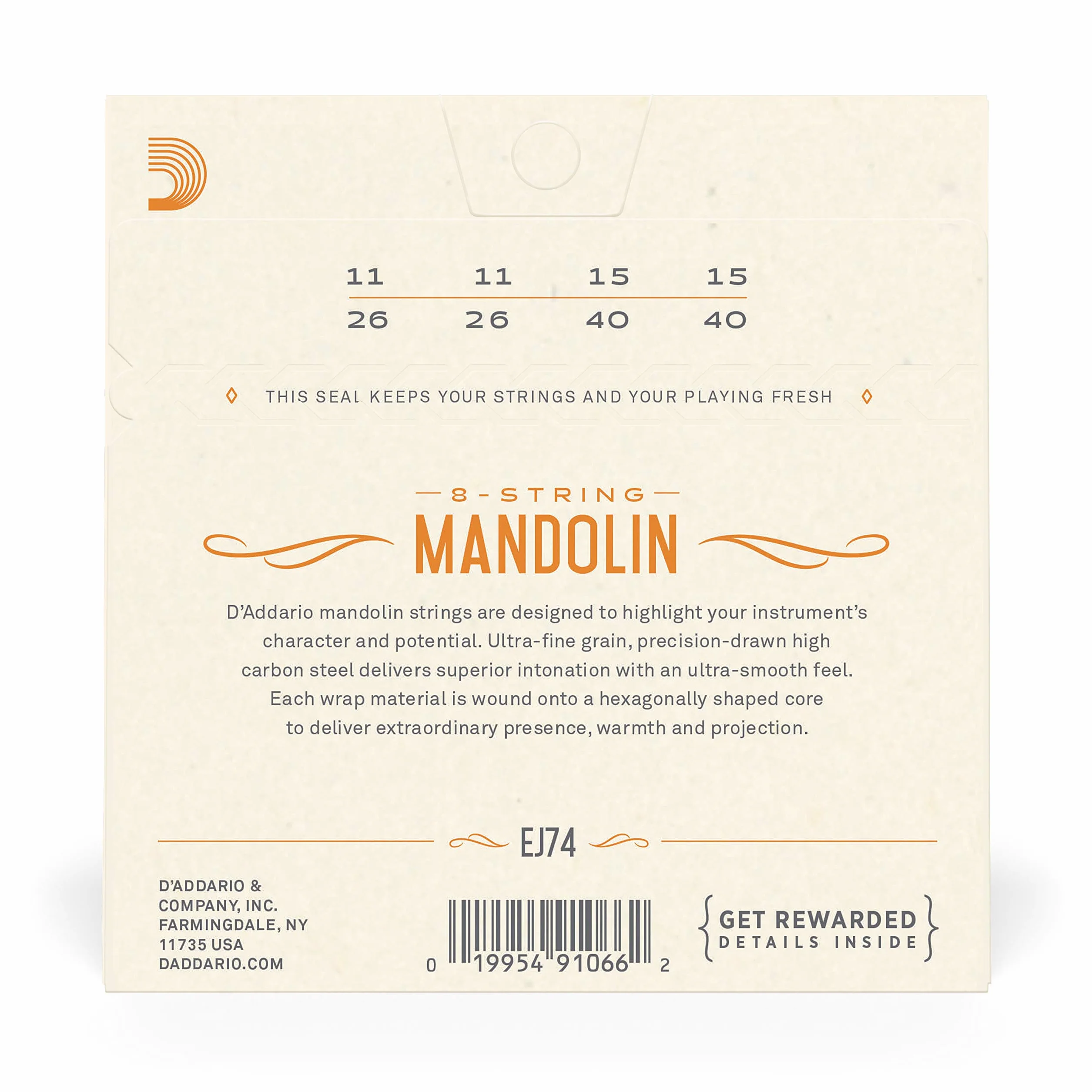 D'Addario Struny mandolinowe EJ75 11,5–41, średnie/ciężkie – fosfor, brąz m