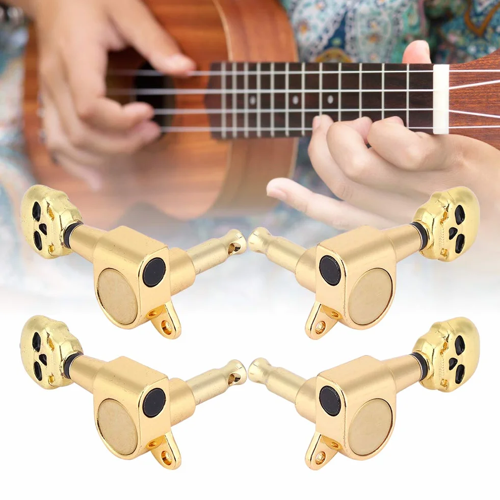 Dilwe Spęb stroikowy do ukulele, 4 sztuki złoty z motywem trupiej czaszki, tuner klucz do głowicy maszyny, ukulele