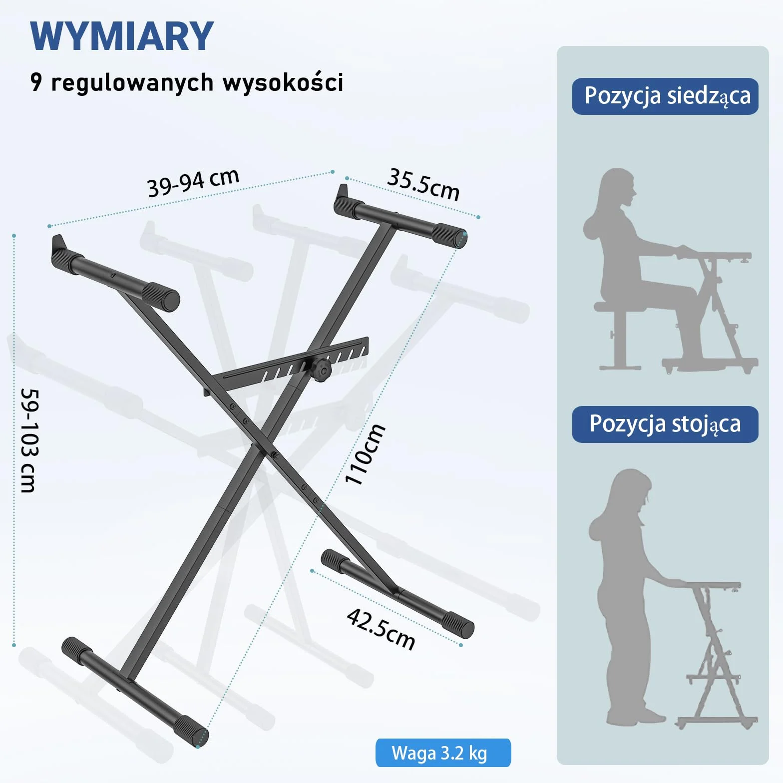 GLEAM Stojak na klawiaturę - stojak na pianino cyfrowe (nośność: 45 kg)