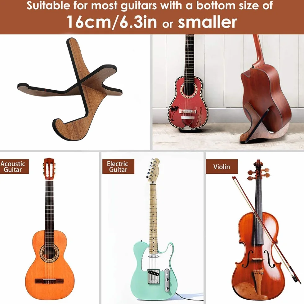 Stojak na gitarę z drewna, przenośny, składany stelaż w kształcie litery X, antypoślizgowy stojak na instrumenty muzyczne do akustycznych gitar klasycznych, basu i banjo (z drewna)