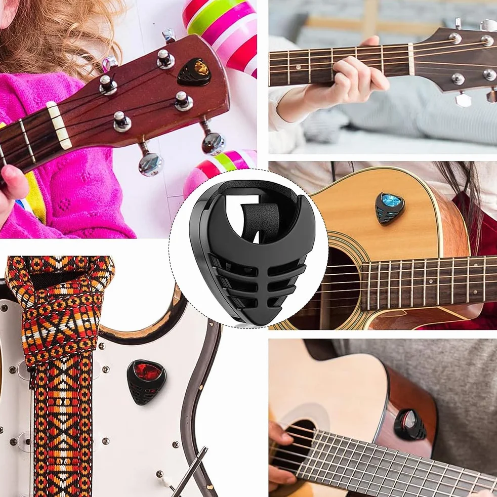 6 sztuk uchwytów na kostki do gitary z samoprzylepnym tyłem i sprężynami, praktyczne umieszczenie na gitarze