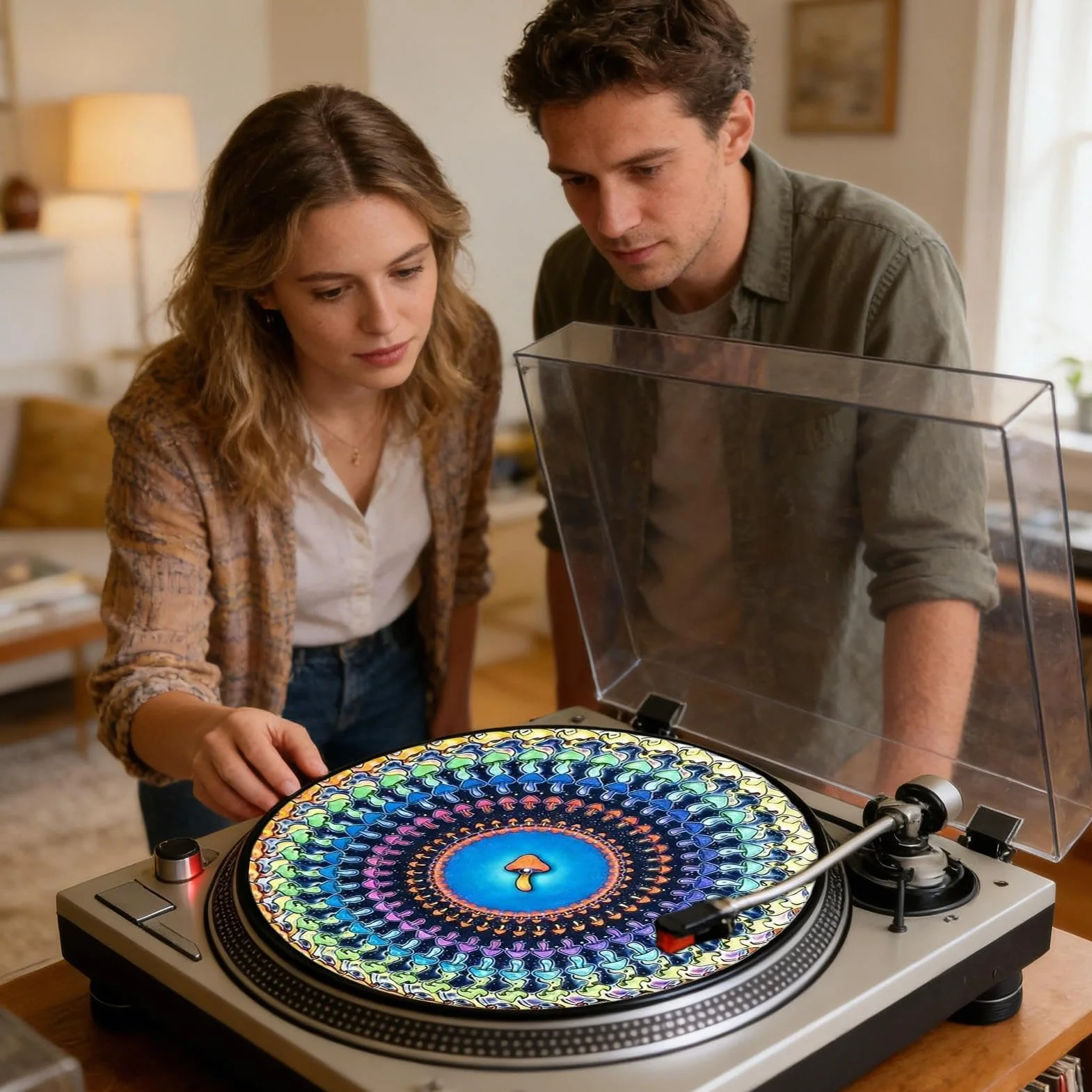 Record Slipmat - 12 Inch Optical Illusion Slipmat, Animation Turntable Mat for DJs, Turntablists, Collectors, Audiophiles Enthusiasts Producers Engineers Studios Clubs, Festivals Events Use