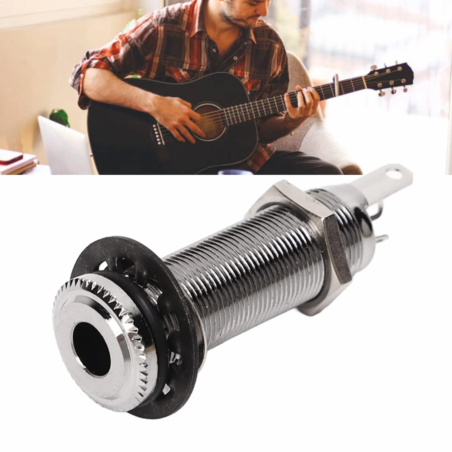 1/4" 6,35 Mm Mosiężny Mono Gitara Basowa Lufa Gniazdo Jack Cylinder Wejście Wyjście Jack Z 3 Pinami Metalowa Stereo Gitara Basowa Lufa Wyjście Jack Wtyczka(srebro)
