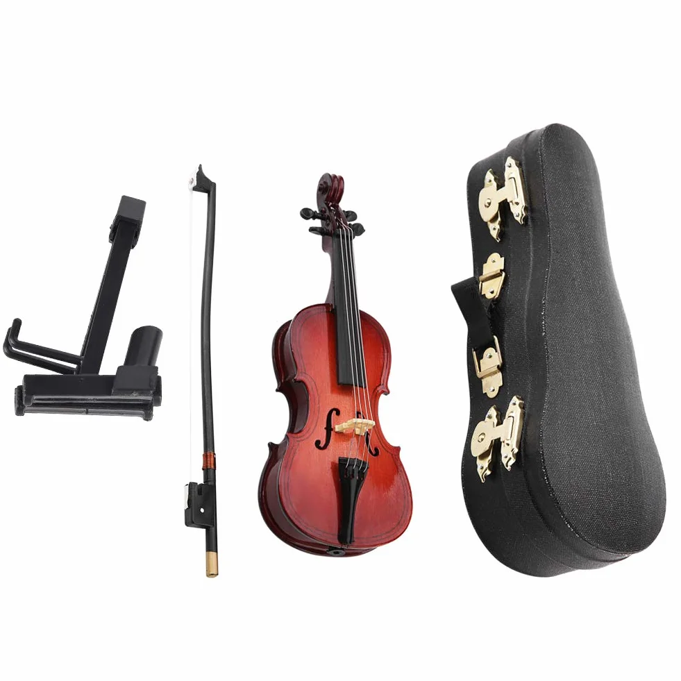 14 cm mini drewniany instrument wiolonczelowy model ozdoby ze stojakiem i etui, znakomite wykonanie, idealny dla dzieci lub przyjaciół muzyka