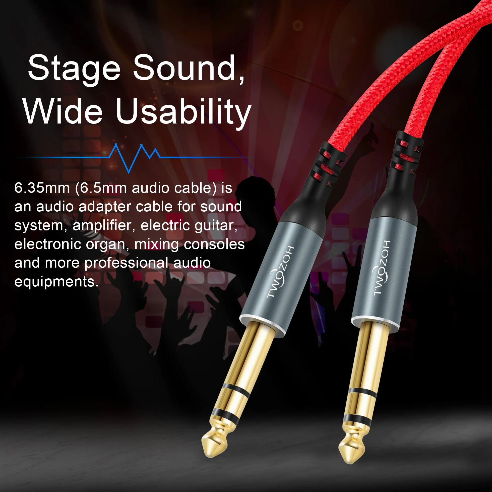 Twozoh 1/4 cala do 1/4 cala Jack zrównoważony kabel audio stereo TRS, 6,35 mm do 6,35 mm kabel gitarowy 1,5M (Profesional/Hifi)
