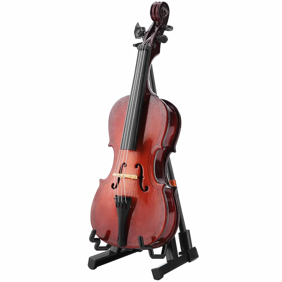 14 cm mini drewniany instrument wiolonczelowy model ozdoby ze stojakiem i etui, znakomite wykonanie, idealny dla dzieci lub przyjaciół muzyka