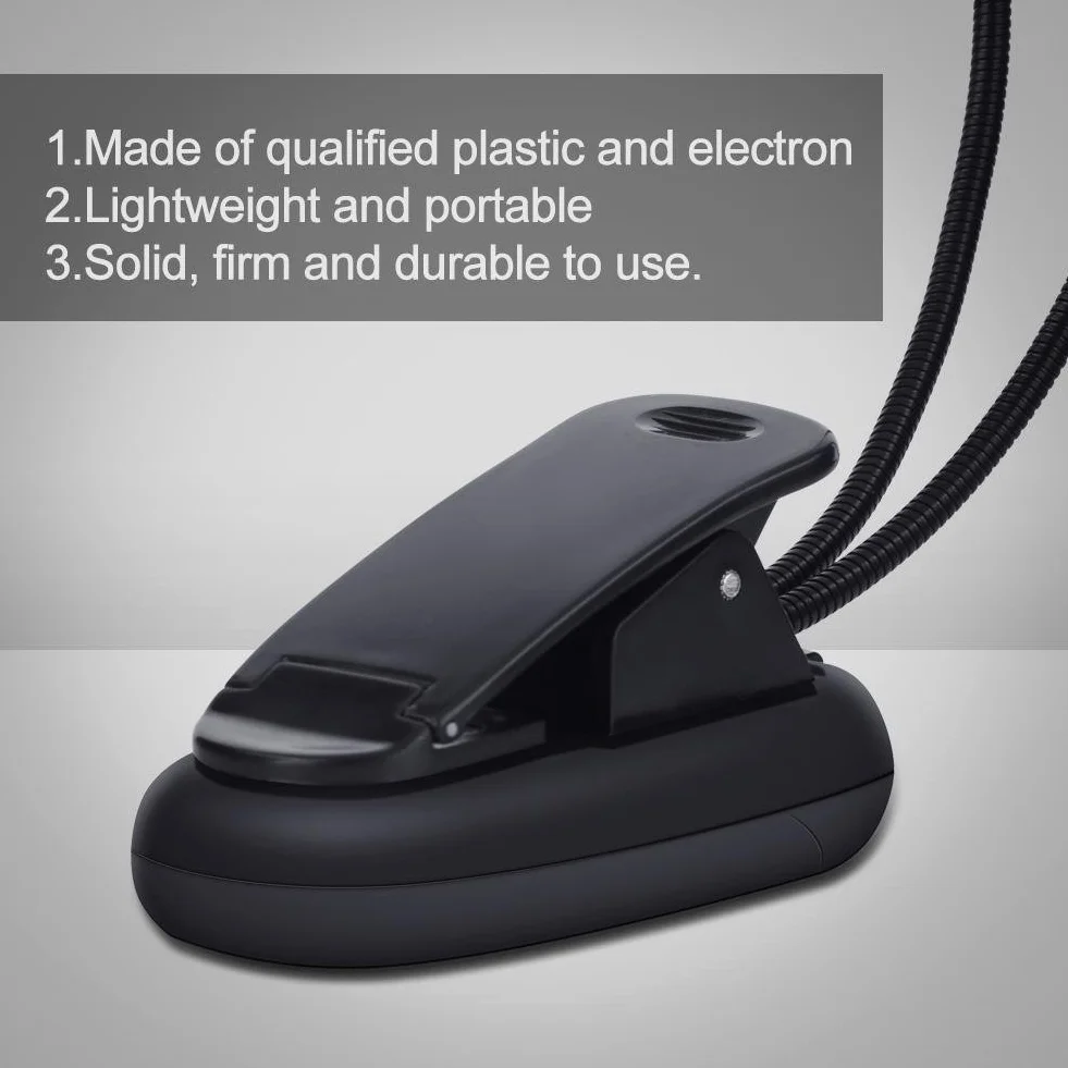 Lampka do stojaka muzycznego, mini podwójne ramiona, klips do muzyki, lampka LED, regulowana lampka do czytania z kablem USB, do stojaka muzycznego, zagłówka z koralików, biurka, podróży, 8 koralików