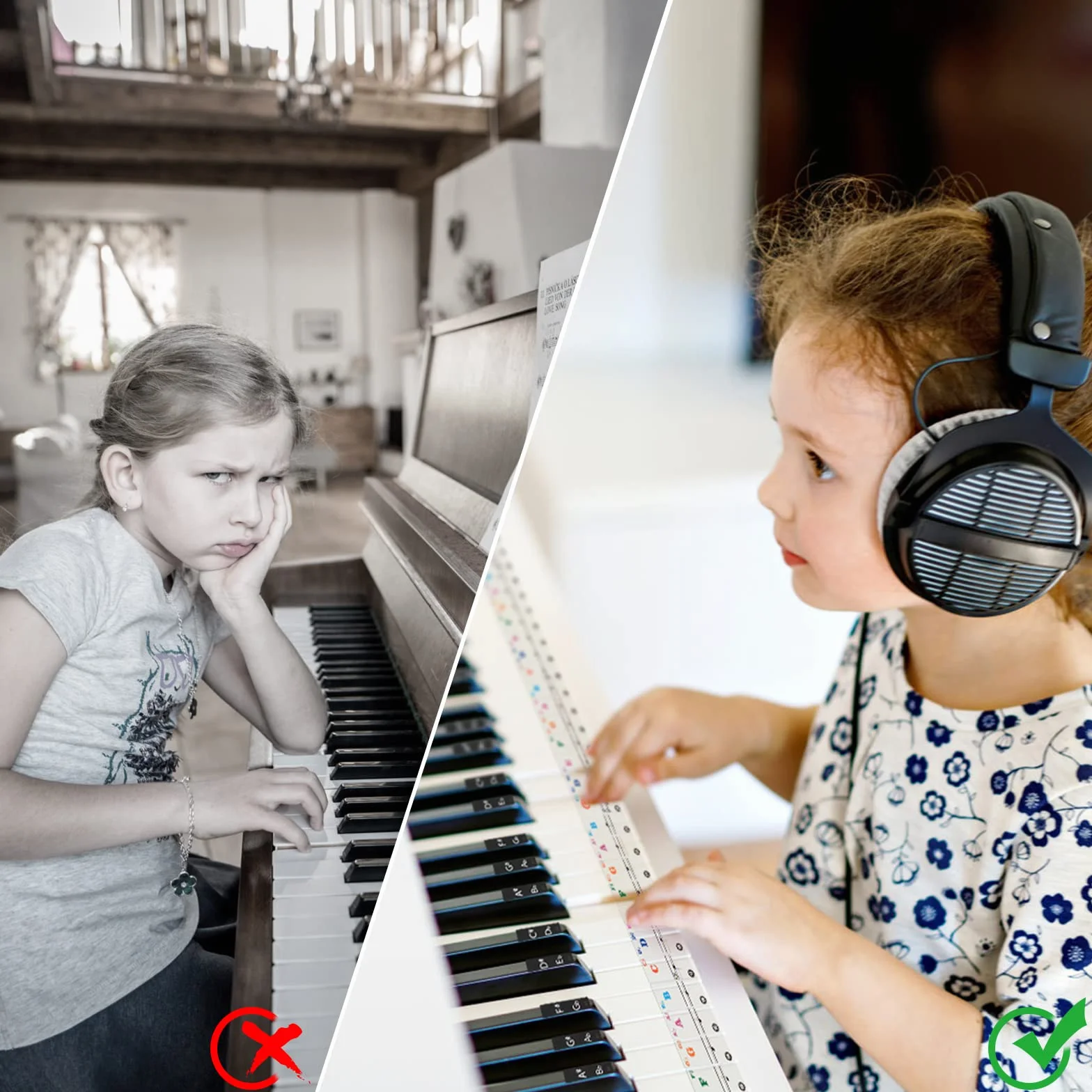 Naklejki fortepianowe na klawisze fortepianowe 37/49/54/61/88 klawiszy, przezroczyste, zdejmowane, kompletny zestaw naklejek na białe i czarne klawisze, fortepian, keyboard, naklejki na nuty, 2 sztuki