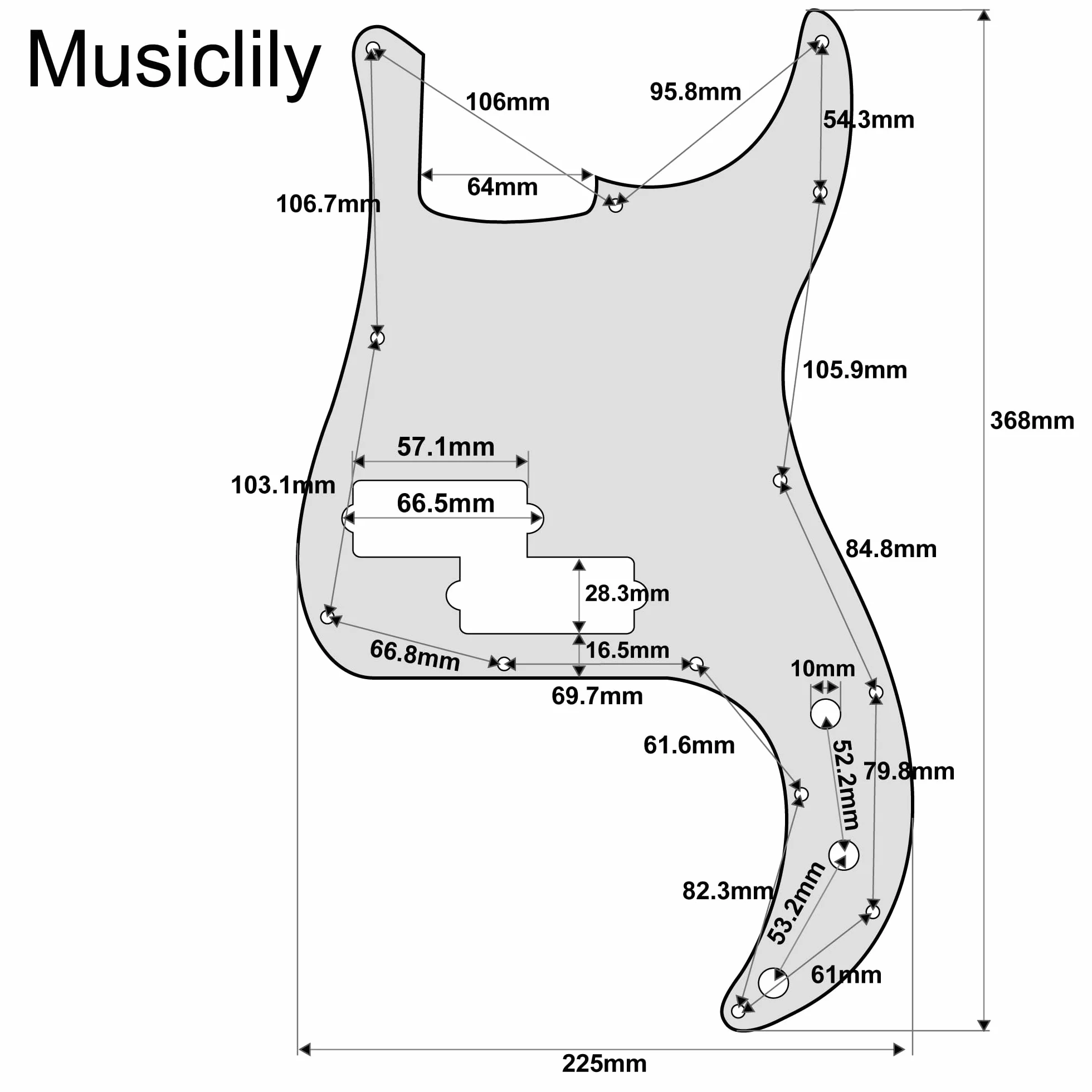 Musiclily 13 Otworów Precision Bass Pickguard Płyta Maskownica do 4-strunowy Fender American/Mexican Standard Precision Bass, 3-warstwowy Mint Green