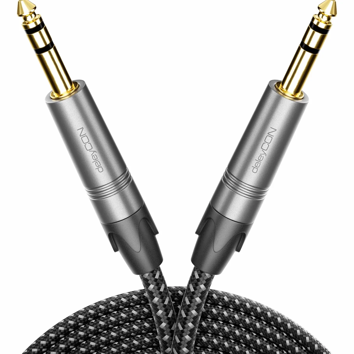 deleyCON 0,5m Kabel Instrumentalny Jack 6,35 mm na 6,35 mm Jack TRS (Stereo) AUX - Jakość Studyjna - z Czystej Miedzi OFC (AWG24) - do Wzmacniacza Miksera Gitary Elektrycznej Basu Klawiatury