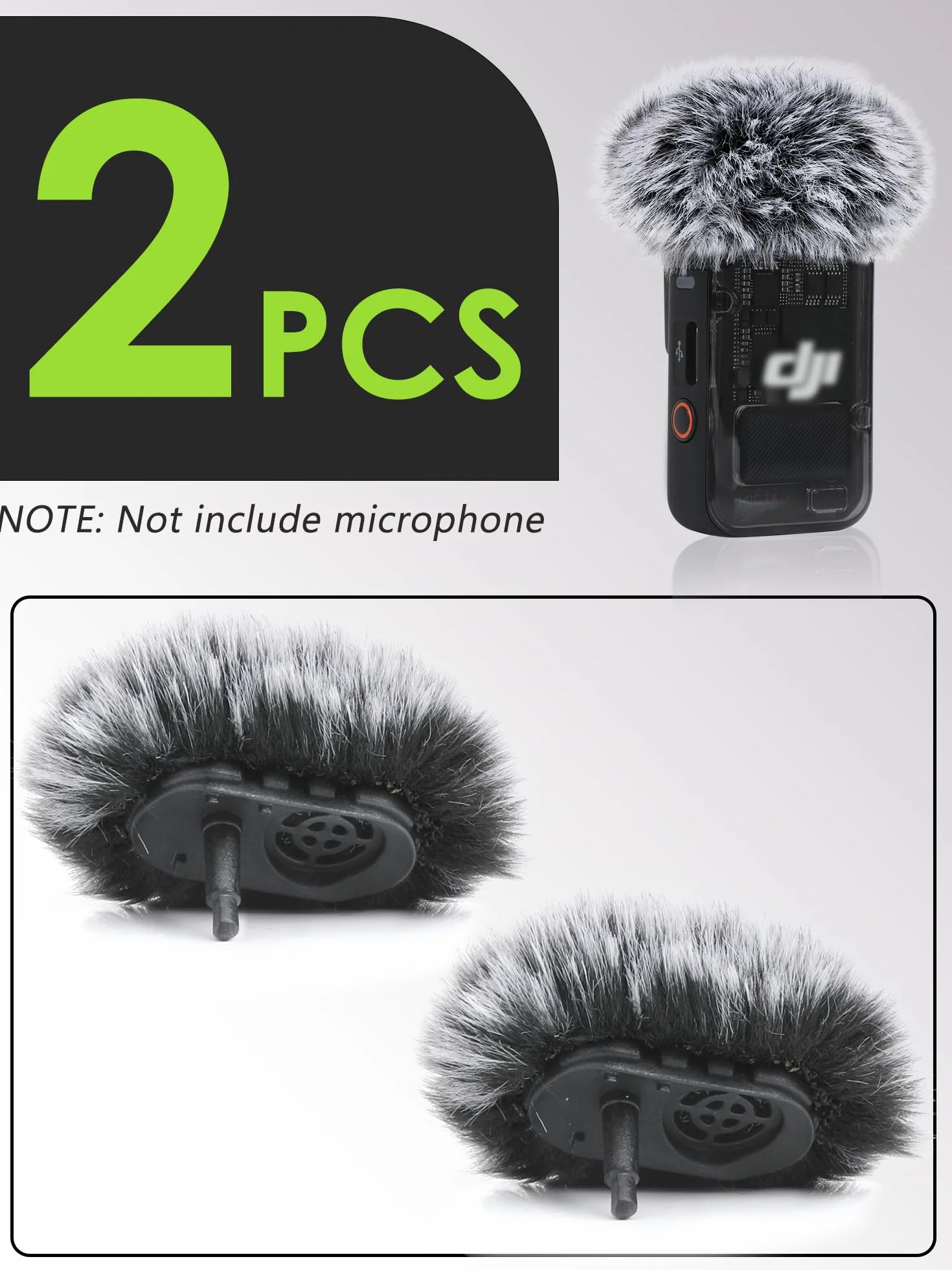 YOUSHARES DJI Mic 2 Mufka przeciwwiatrowa, 2 sztuki, futrzany mikrofon, przednia szyba do DJI Mic 2, bezprzewodowy mikrofon krawatowy do nagrywania rozmów kwalifikacyjnych (czarna)