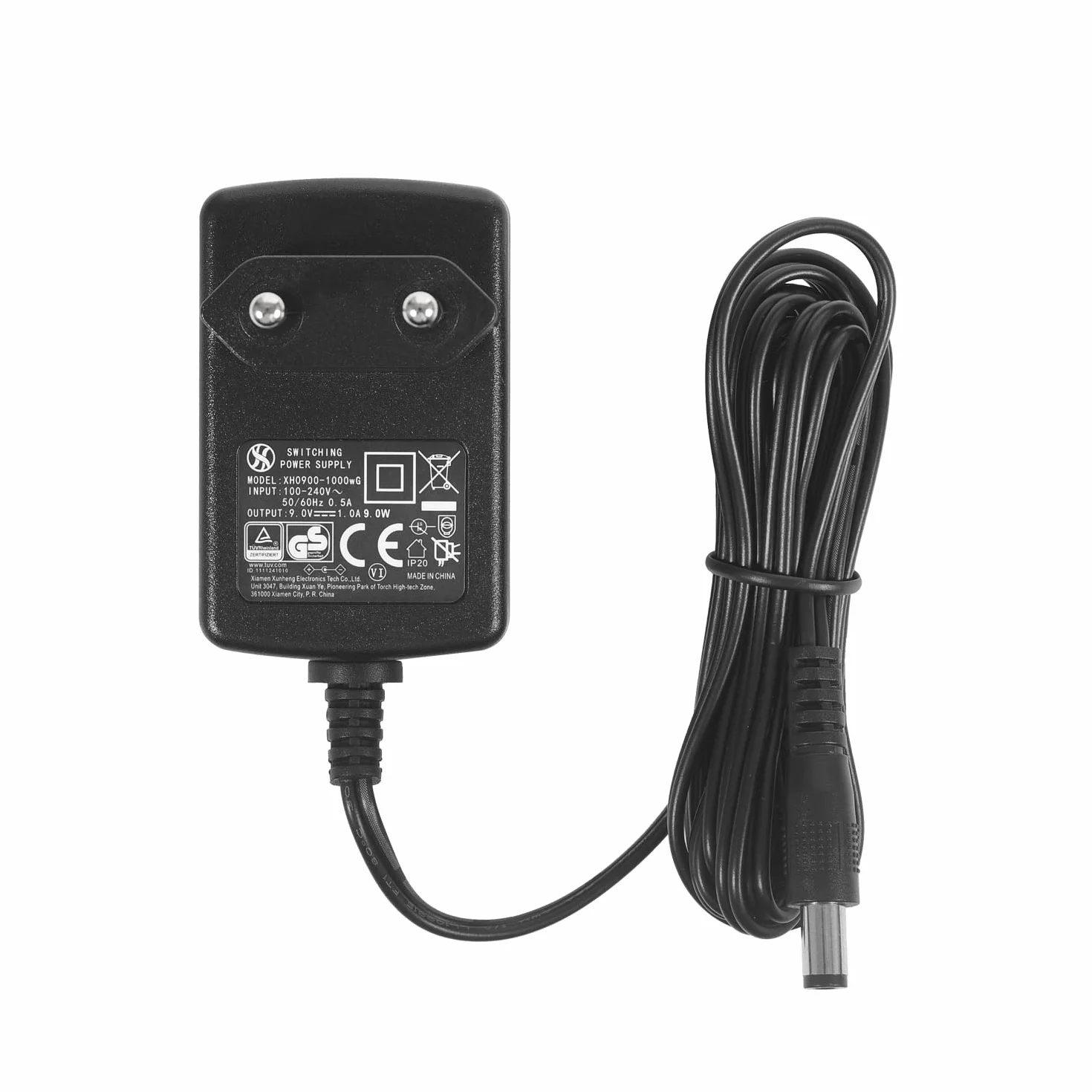 gitarowy 9V DC 1A adapter zasilający, z 5-ścieżkowym kablem Daisy Chain, do pedału efektu gitarowego, ujemny środem,