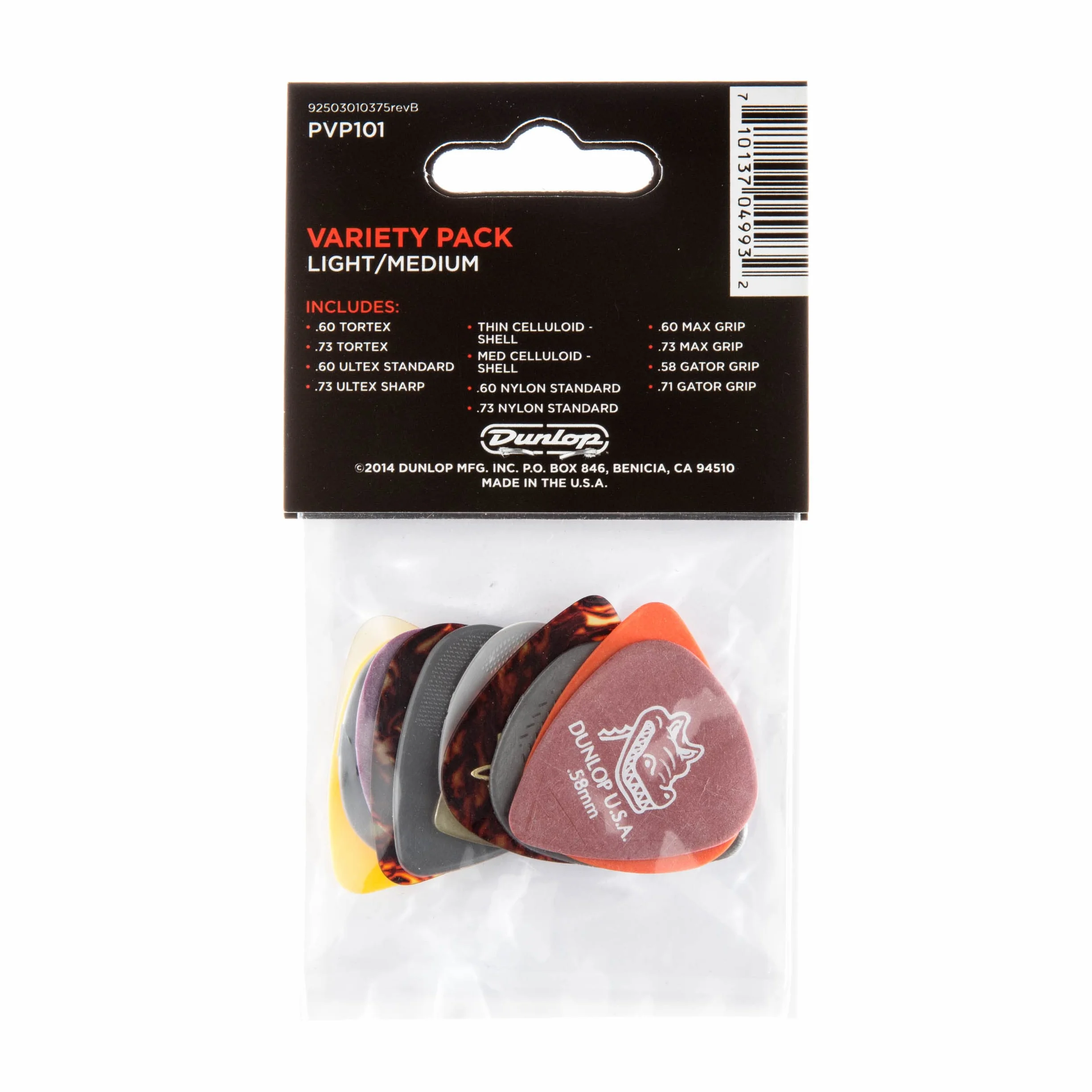 Jim Dunlop PVP101 Variety Pack Kostki do Gitary, Wielokolorowy, Light/Medium, 12 Sztuk
