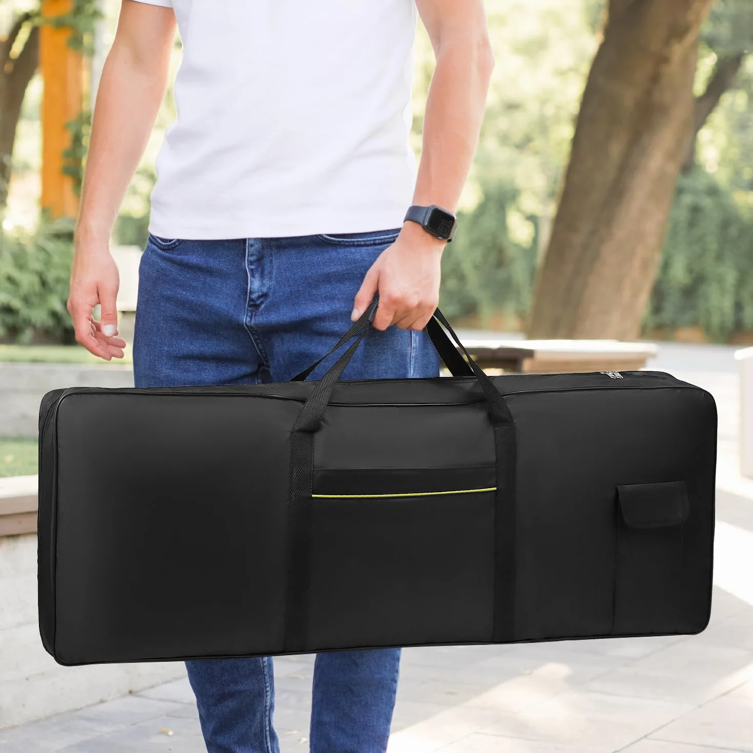 QWORK 61-klawiszowa obudowa klawiatury, 600D Oxford 100x39x13cm przenośna torba na pianino z kieszeniami zewnętrznymi