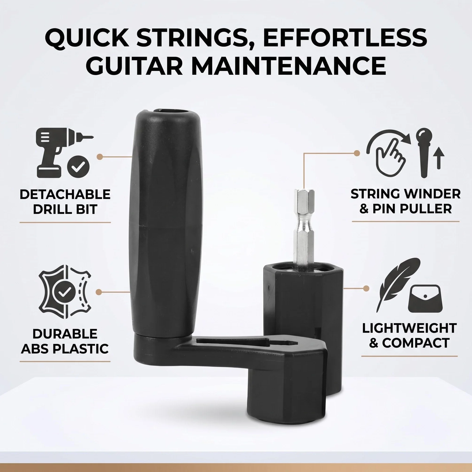 Nawijacz do Strun Gitarowych, 2-calowy Czarny Nawijacz do Strun Gitarowych, Pw-Dbpw-01 Planet Waves Wiertło Peg Winder 1 Nawijacz Strun Gitarowych Most Pin Peg Puller