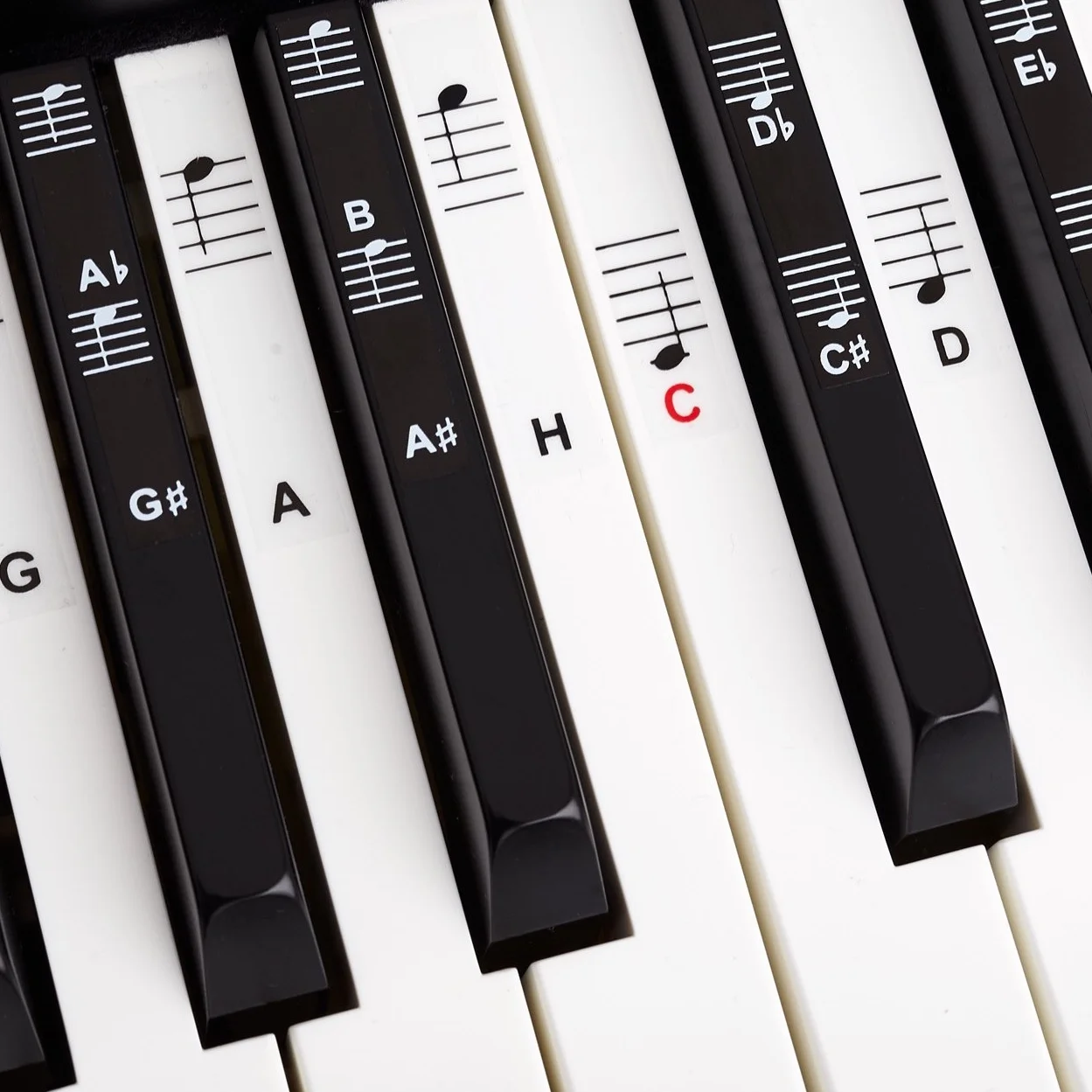 BELFORT® naklejki na klawisze pianina + keyboard na 49, 61, 76, 88 klawiszy + ebook, naklejki na pianino kompletny zestaw do czarnych i białych klawiszy, C-D-E-F-G-A-H, prosta instrukcja w języku niemieckim