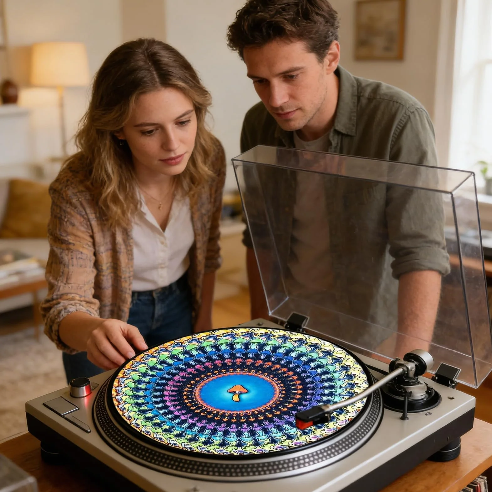 Slipmat do Płyt Winylowych | 30 Cm Slipmat Iluzja Optyczna,Zoetrope Mata Na Płyty Winylowe | Dla Djów Turntablistów Audiofiliów Miłośników Producentów Inżynierów Nagrań Studiów Muzycznych Klubów