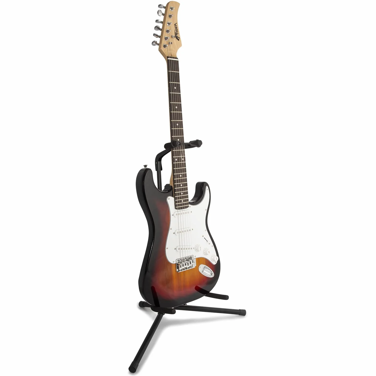 Tiger stojak na gitarę elektryczną, czarny przenośny, składany stojak na gitarę z podpórką na szyję
