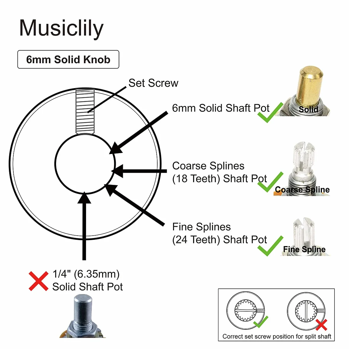 Musiclily Pro 6mm Stalowy Gałka Dome na śrubkę do Gitary Elektrycznej Telecaster i Basowej, Chrom(2 szt.)