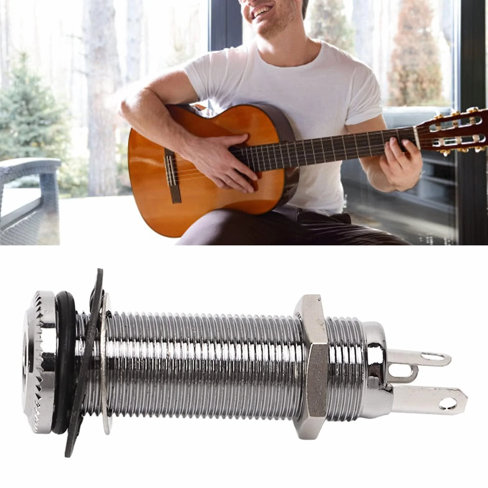 1/4" 6,35 Mm Mosiężny Mono Gitara Basowa Lufa Gniazdo Jack Cylinder Wejście Wyjście Jack Z 3 Pinami Metalowa Stereo Gitara Basowa Lufa Wyjście Jack Wtyczka(srebro)