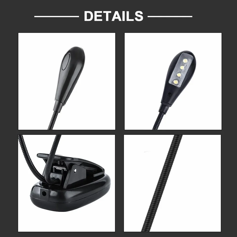 Lampka do stojaka muzycznego, mini podwójne ramiona, klips do muzyki, lampka LED, regulowana lampka do czytania z kablem USB, do stojaka muzycznego, zagłówka z koralików, biurka, podróży, 8 koralików