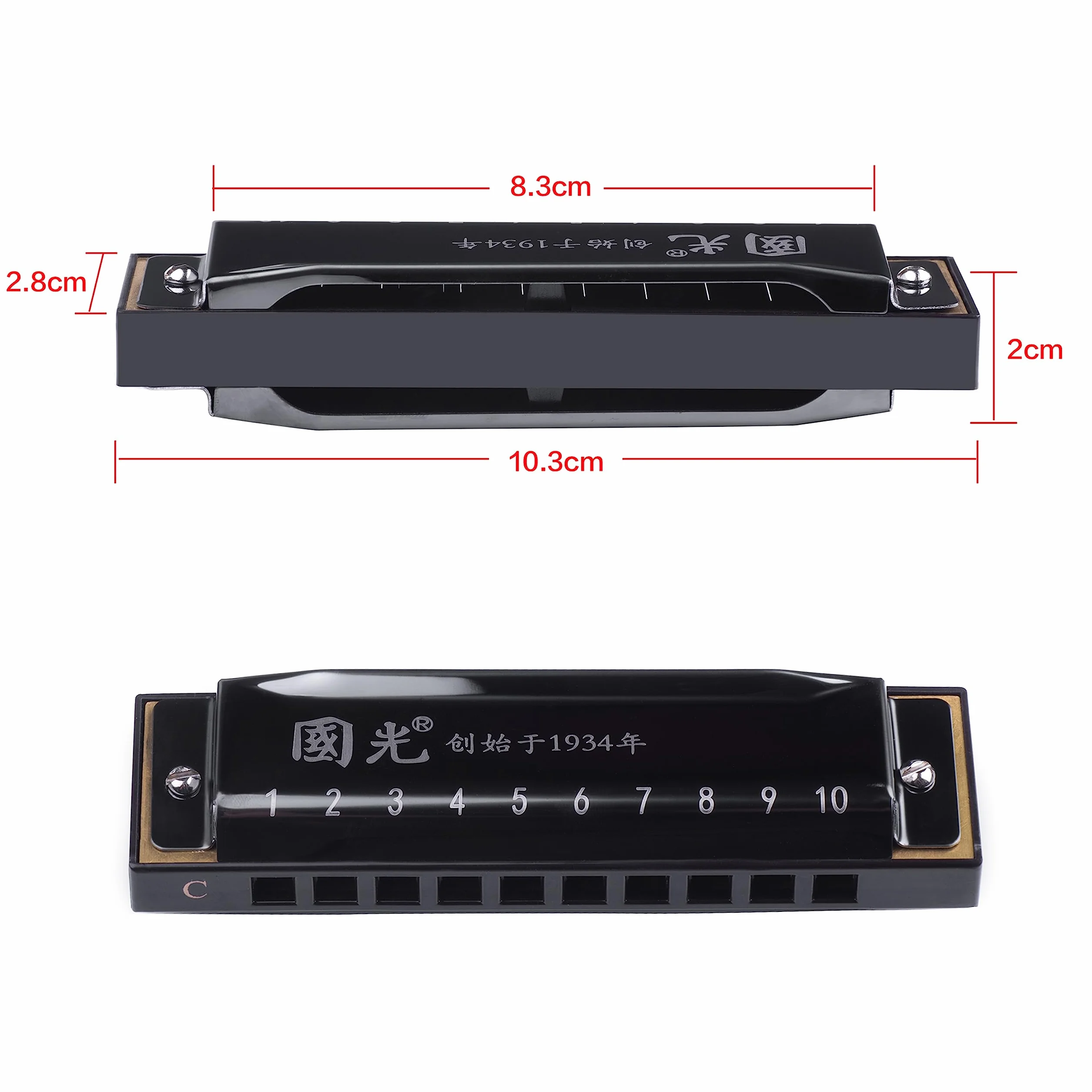 Rayzm Harmonica Harmonijka ustna, 10 otworów, 20 tonów, klawisz C, Blues Harp, dla dorosłych i dzieci, responsywna harmonijka z brązu fosforowego, grzebień z żywicy