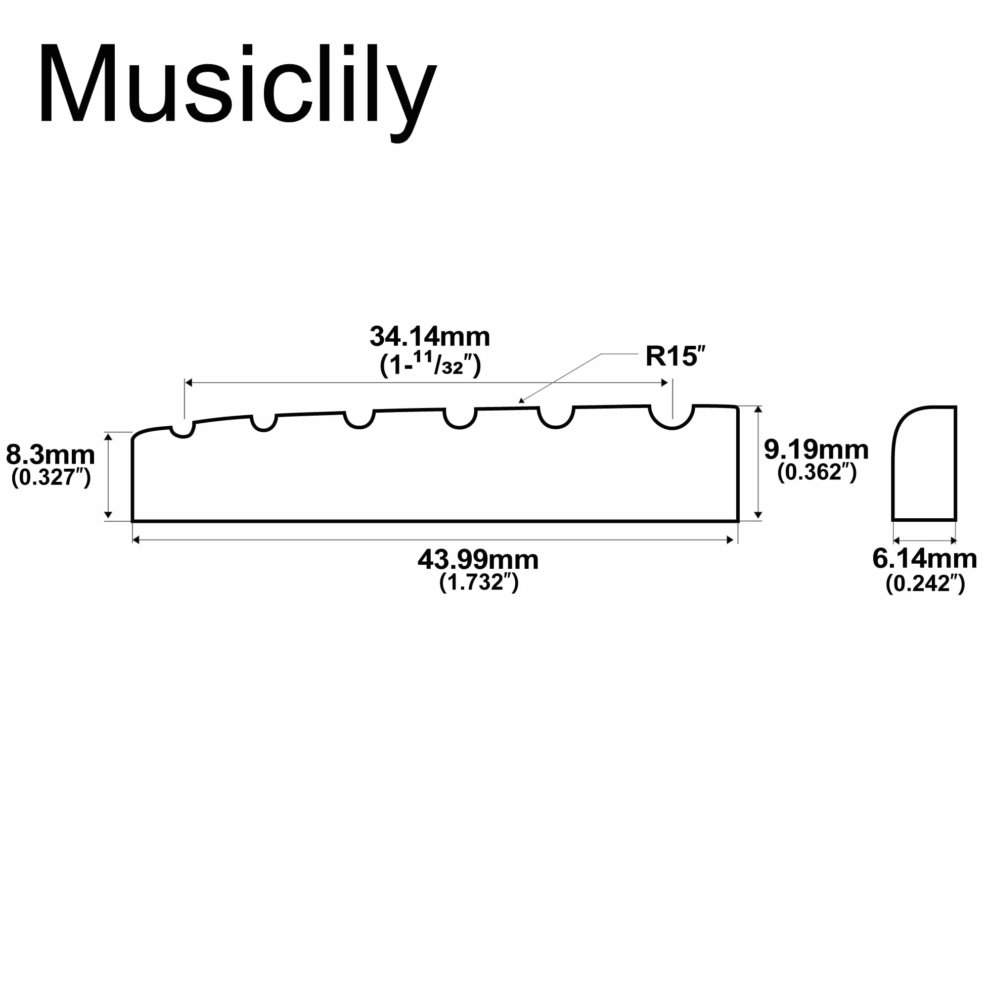 Musiclily Pro 43.99mm Siodełko Bone Nut do Les Paul Gitary Elektrycznej/Akustycznej 6 Strun Epiphone Pre-2014, Niebielone (2 szt.)