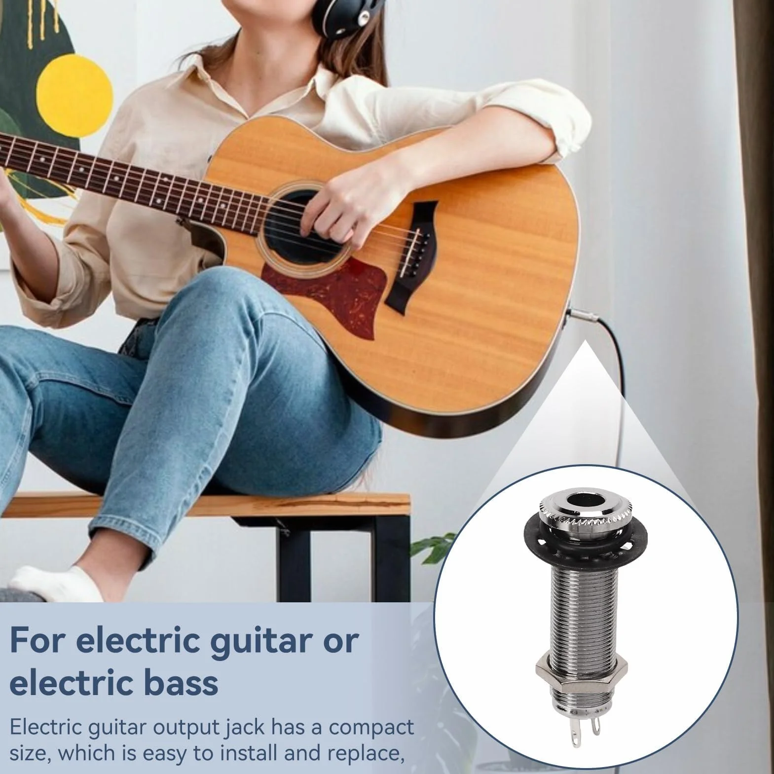 1/4" 6,35 Mm Mosiężny Mono Gitara Basowa Lufa Gniazdo Jack Cylinder Wejście Wyjście Jack Z 3 Pinami Metalowa Stereo Gitara Basowa Lufa Wyjście Jack Wtyczka(srebro)