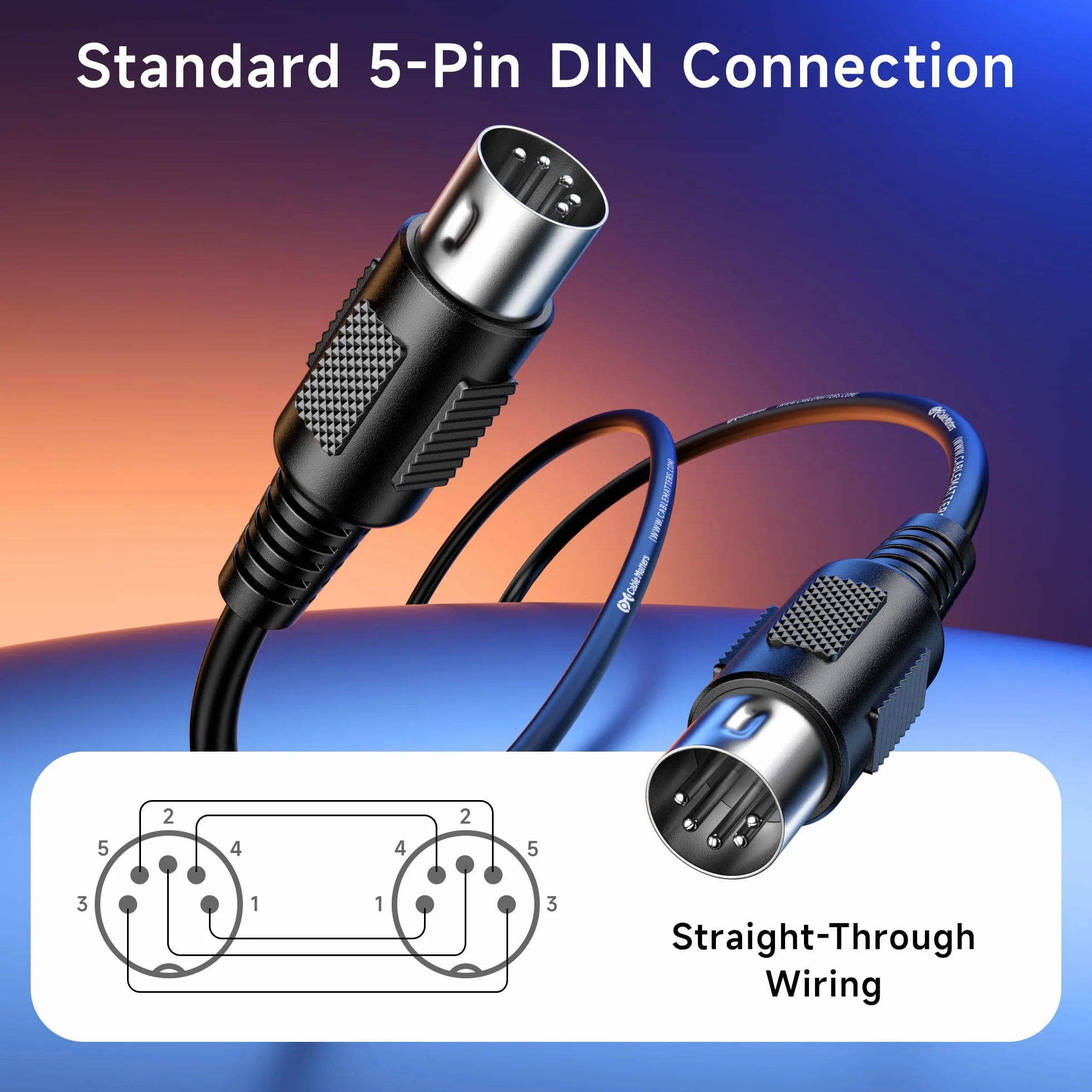 Cable Matters 2-pak 5-pinowy kabel DIN MIDI, 5-pinowy kabel MIDI - 1,8 m