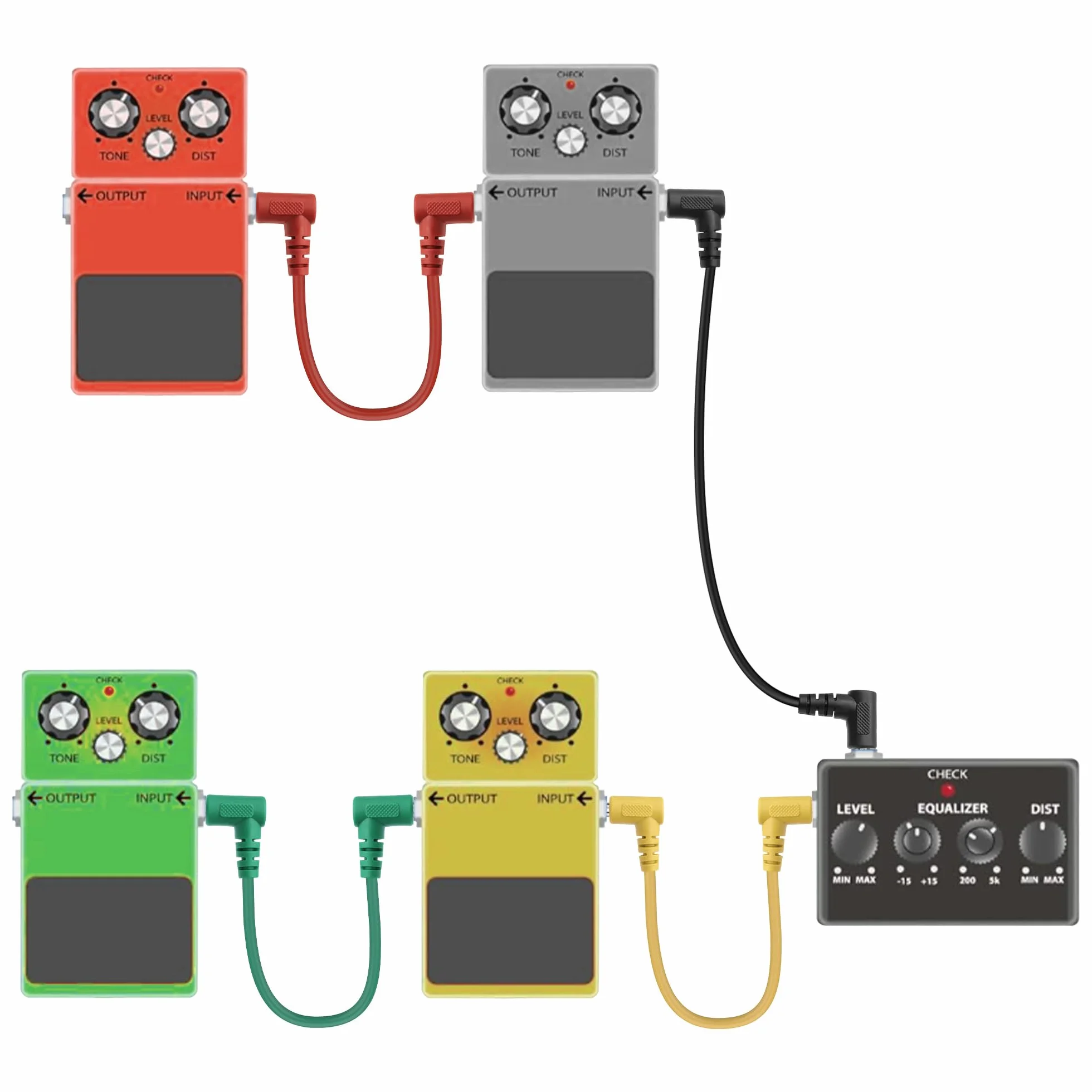 XMSJSIY Gitara Patch Kabel Efekt Cord 6,35 mm 1/4 cala TS Wtyczka do wtyczki prawy kąt Wtyczka Kabel pomocniczy do instrumentu gitary basowej - 6 opakowań - 25 cm / 9,84 cala