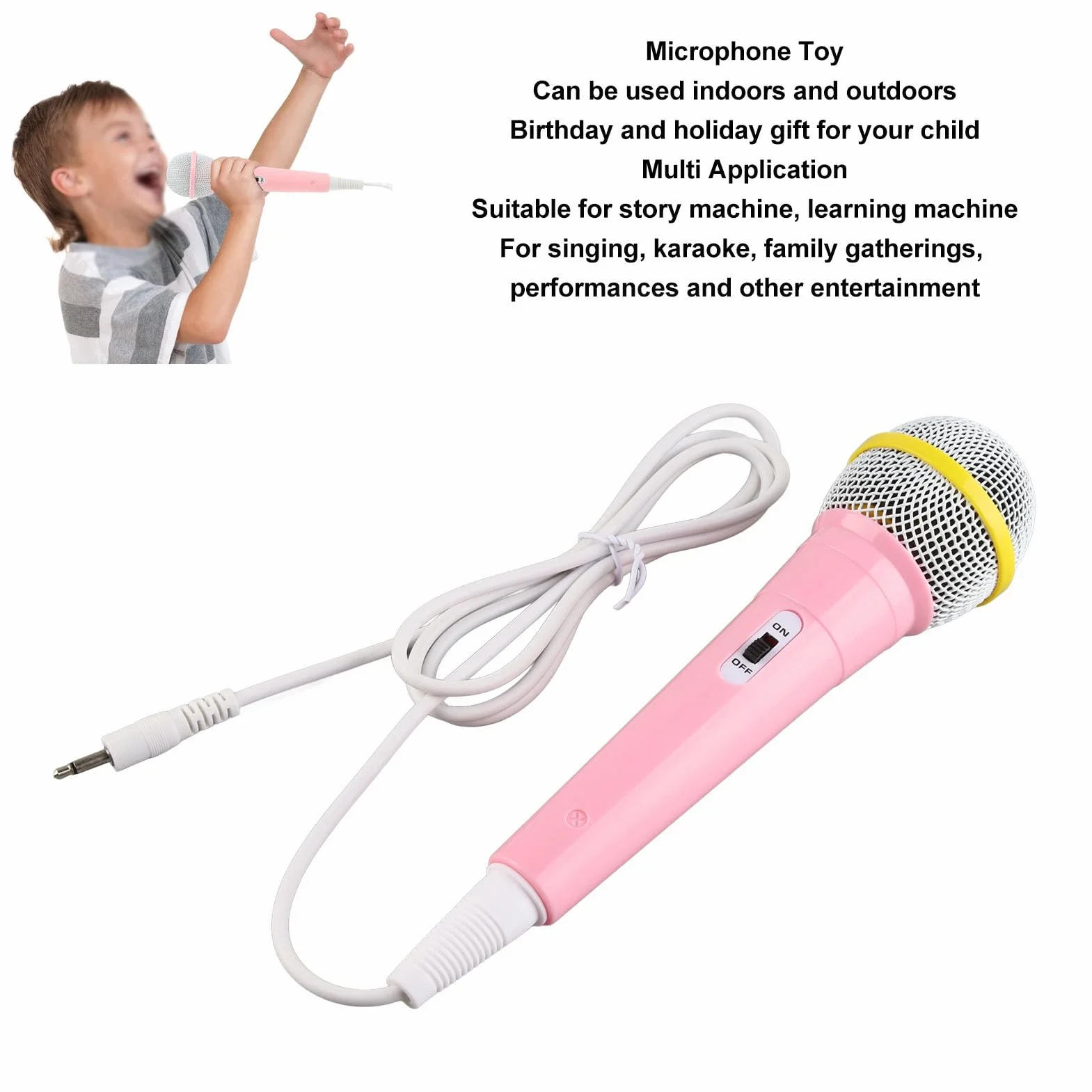 Fydun Kids Mikrofon Przewodowy Wtyczka 3,5 Mm Niskie Zniekształcenia Przenośna Muzyka Dzieci śpiewający Mikrofon do Karaoke Impreza Rodzinna Różowa Rodzina Stosowana