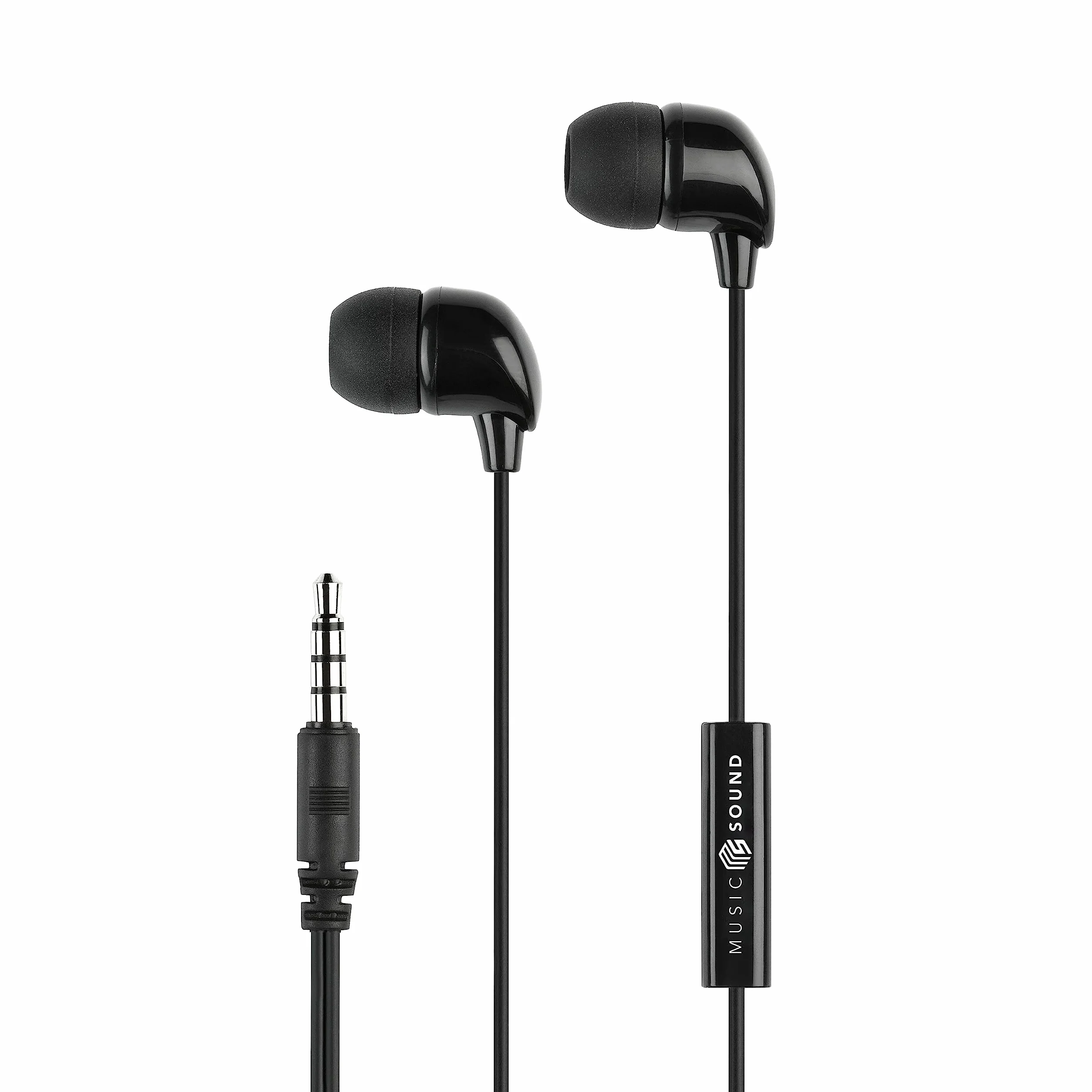 Music Sound | Słuchawki douszne Fullcolor | Przewodowe słuchawki douszne i mikrofonowe - Jack 3,5 mm - kolor czarny