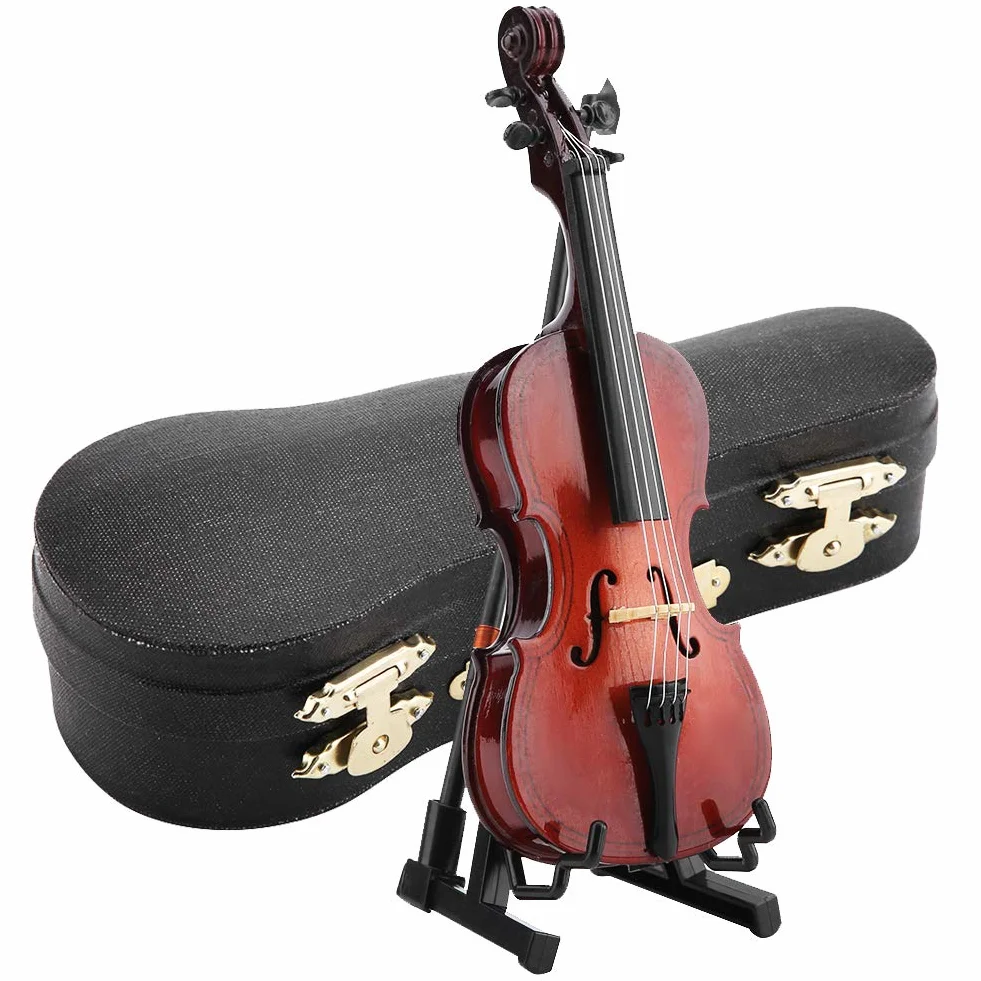 Hztyyier Miniaturowa wiolonczela, drewniany model 14 cm z etui do dekoracji domu lub biura, muzyczny ozdoba na biurko