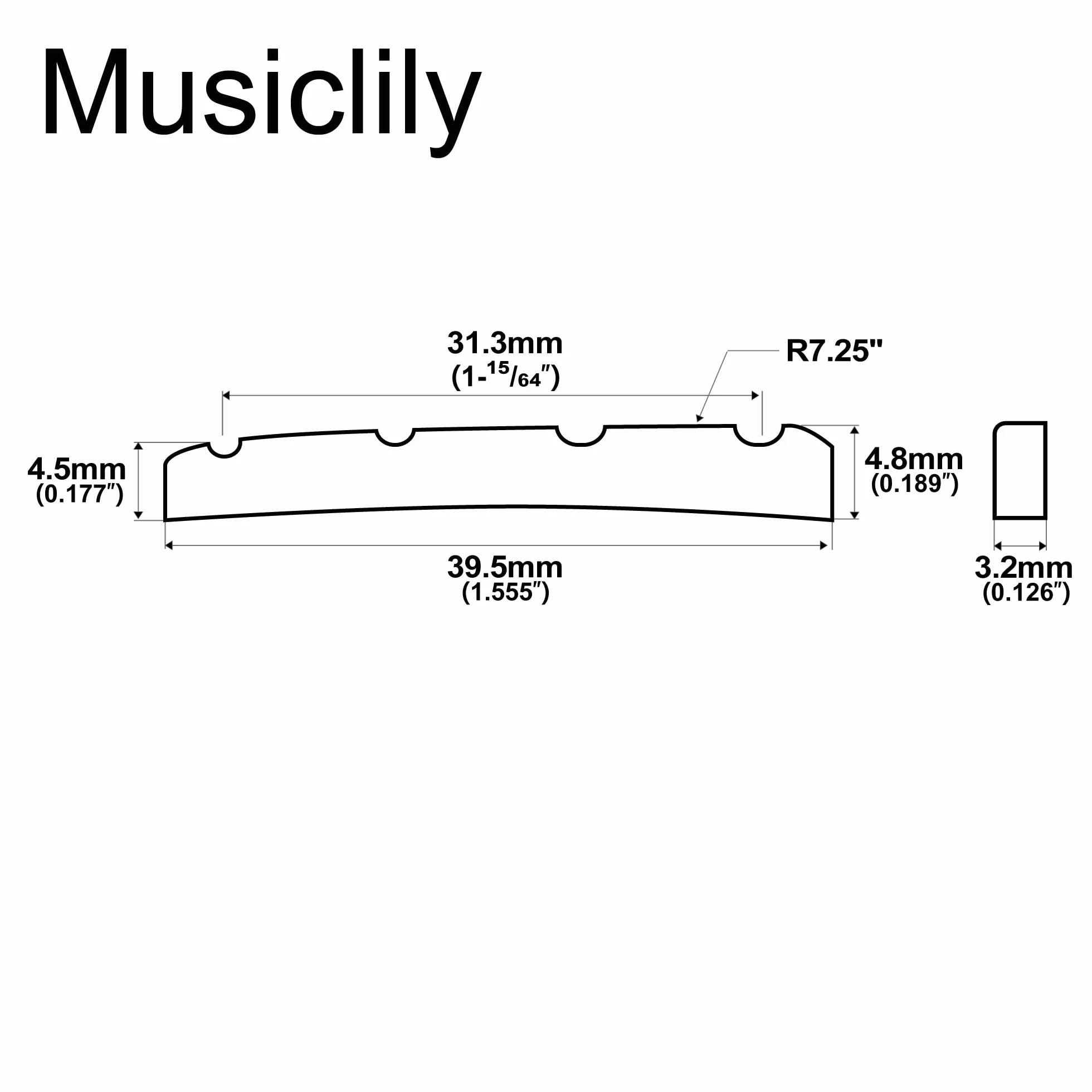 Musiclily Pro Kość Siodełko J Bass Nut do Gitary Basowej 4-strunowej typu Jazz Bass,39,9x3,2x4,8mm (2 szt)