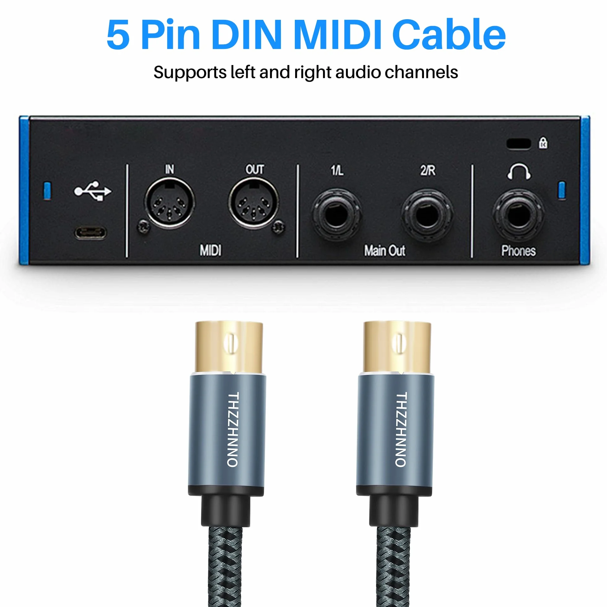 Kabel MIDI męski na męski, 5-pinowy kabel MIDI 16,4 m, kompatybilny z pianinem elektronicznym, bębnem elektronicznym