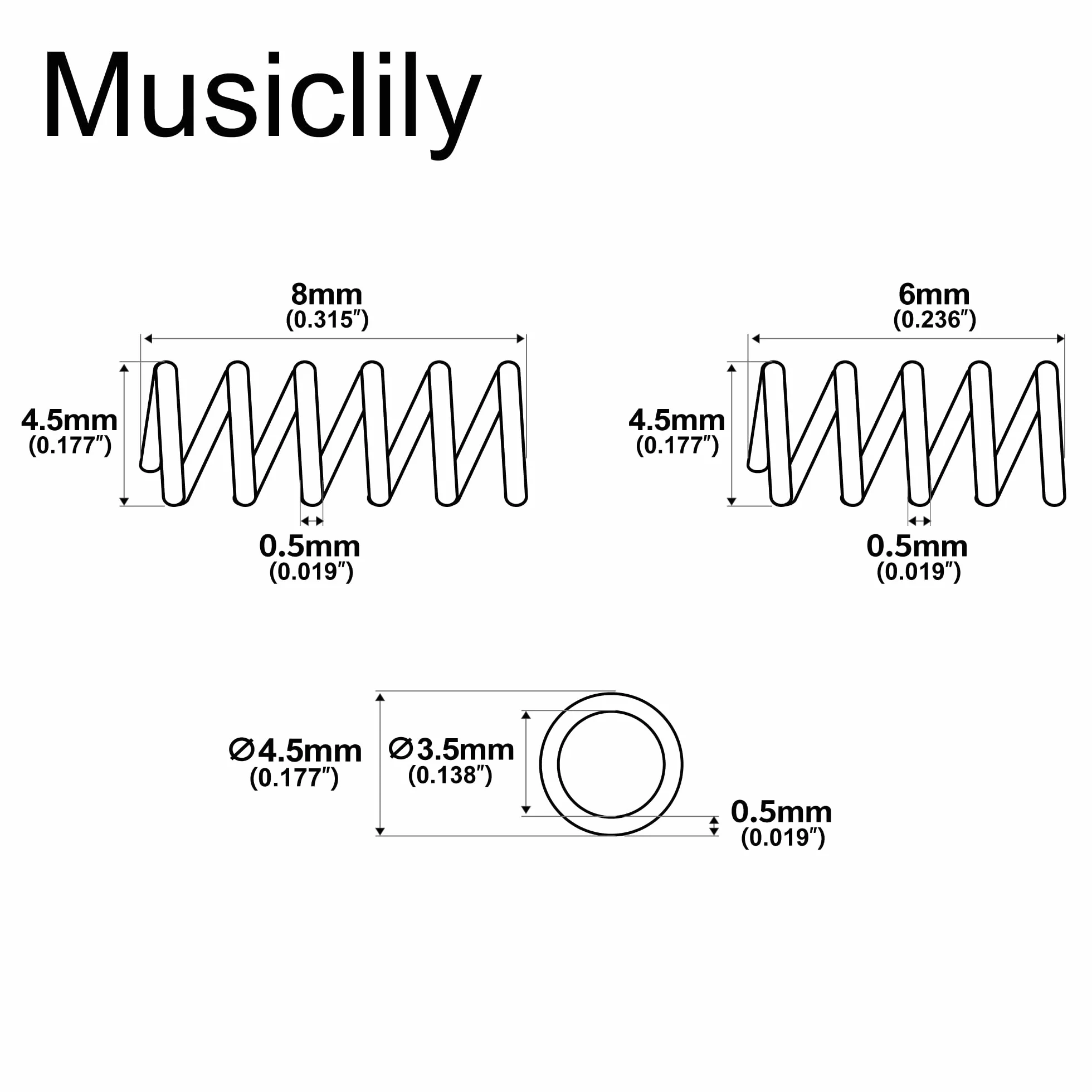 Musiclily Pro Stalowe Sprężyny Intonacji do Siodełek Mostka Gitary Elektrycznej typu Strat, Nikiel(20 szt. 8 mm i 10 szt. 6 mm)