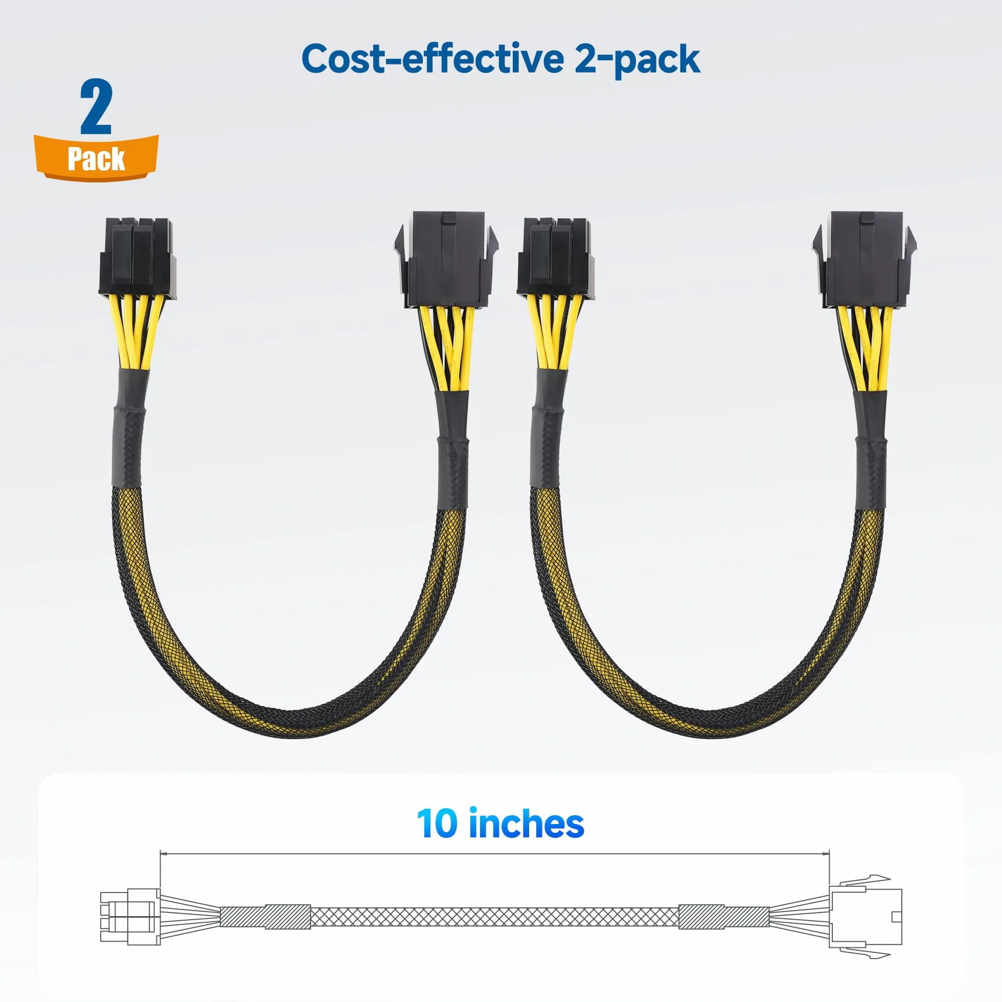 Cable Matters 2-pak, przedłużacz procesora EPS 8-pinowy, męski na żeński, 25 cm, zasilacz ATX