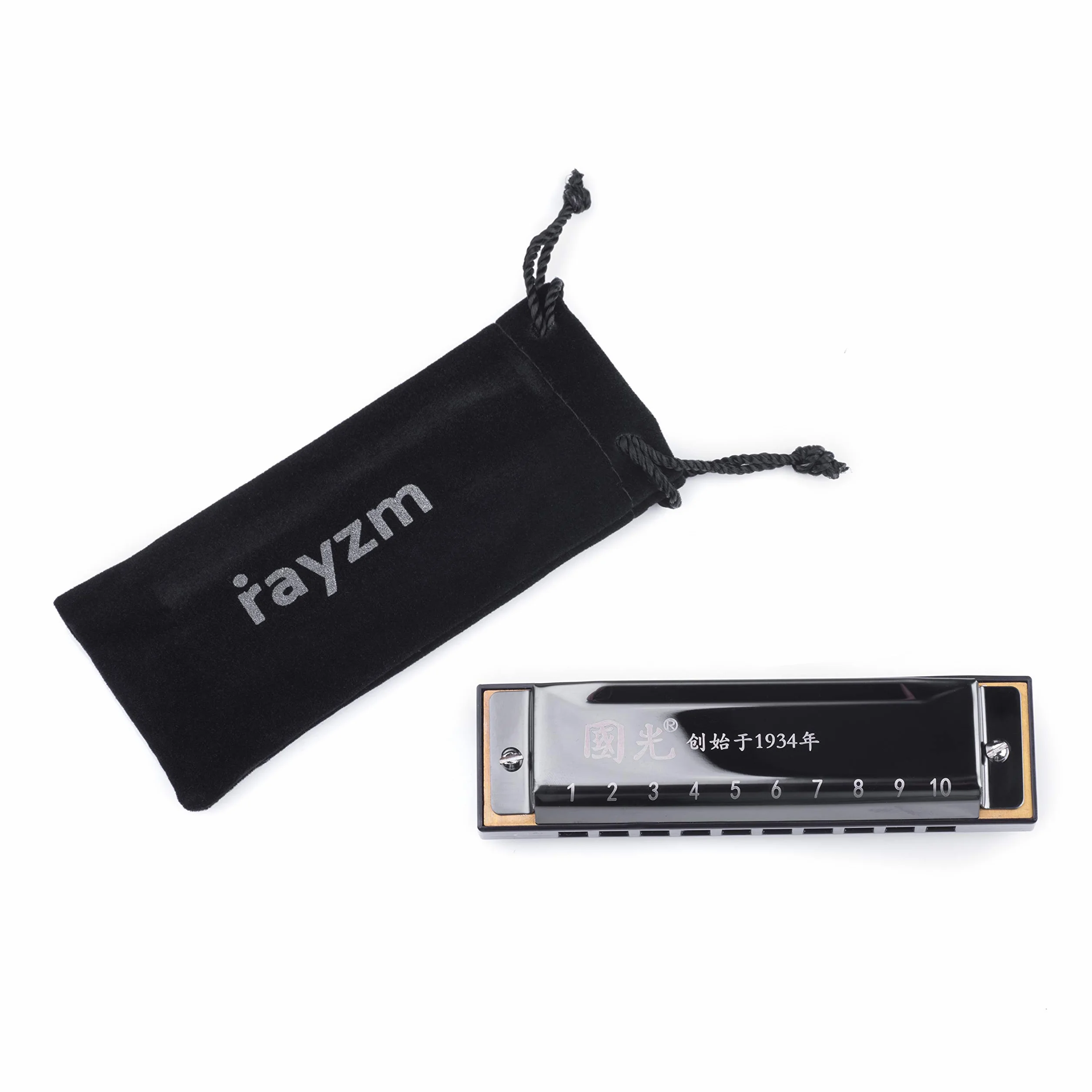 Rayzm Harmonica Harmonijka ustna, 10 otworów, 20 tonów, klawisz C, Blues Harp, dla dorosłych i dzieci, responsywna harmonijka z brązu fosforowego, grzebień z żywicy