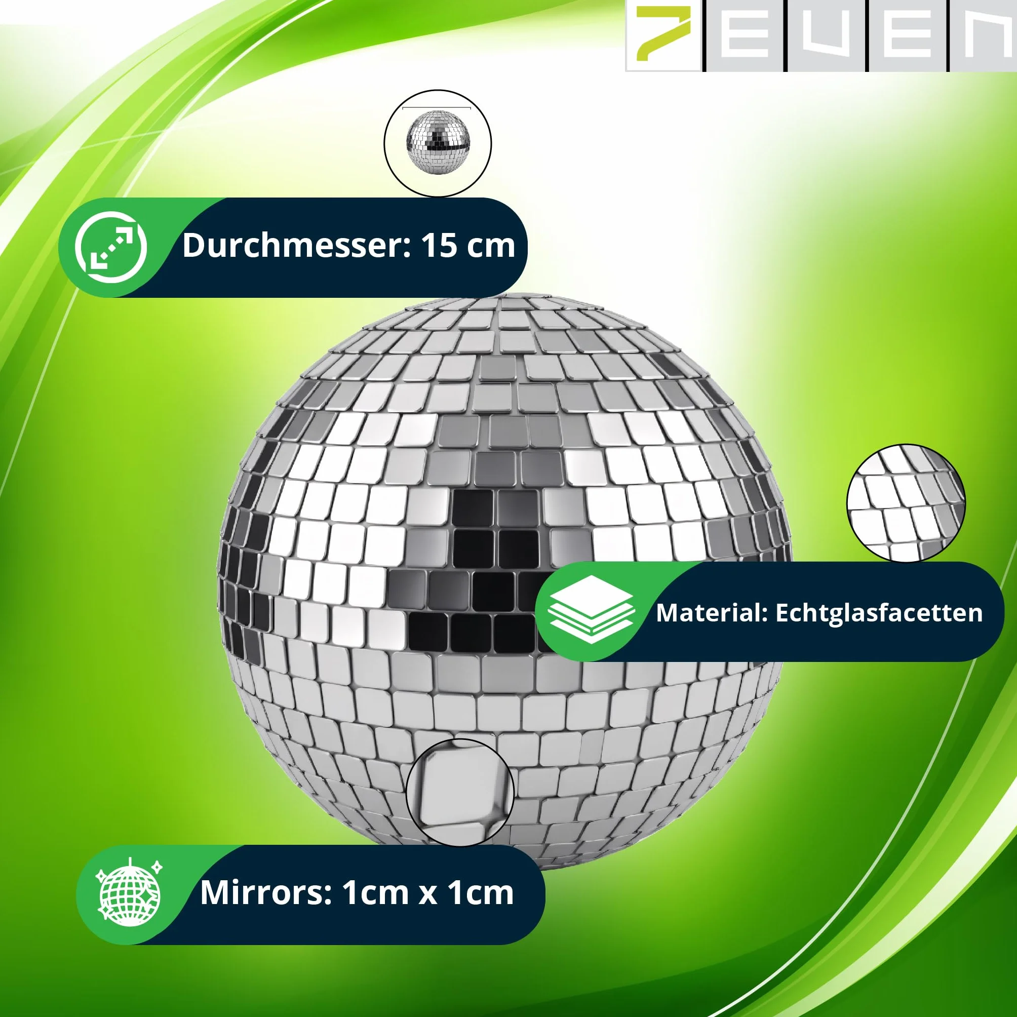 Kula lustrzana 15 cm – wysokiej jakości kula dyskotekowa z fasetkami z prawdziwego szkła, do celów imprezowych i dekoracyjnych – Mirror Ball
