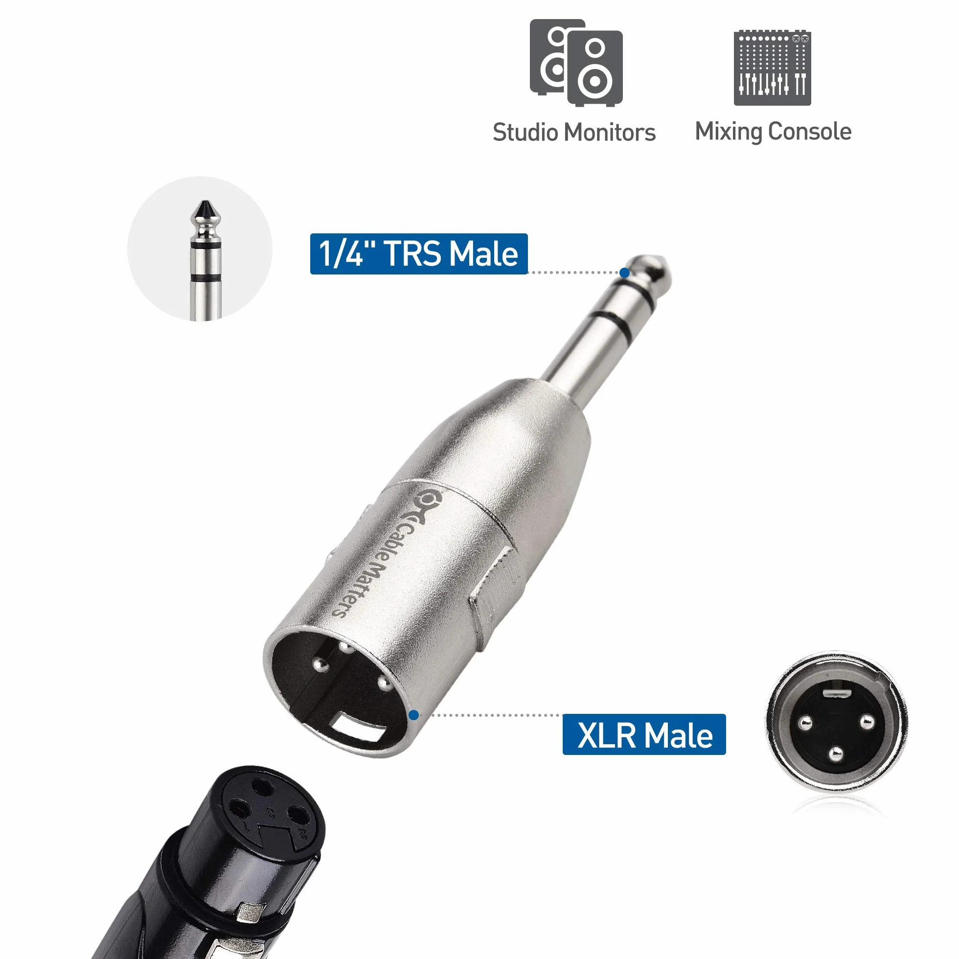 Cable Matters 2-Pack 6,35 mm 1/4 Zoll TRS auf XLR Adapter - männlich auf männlich