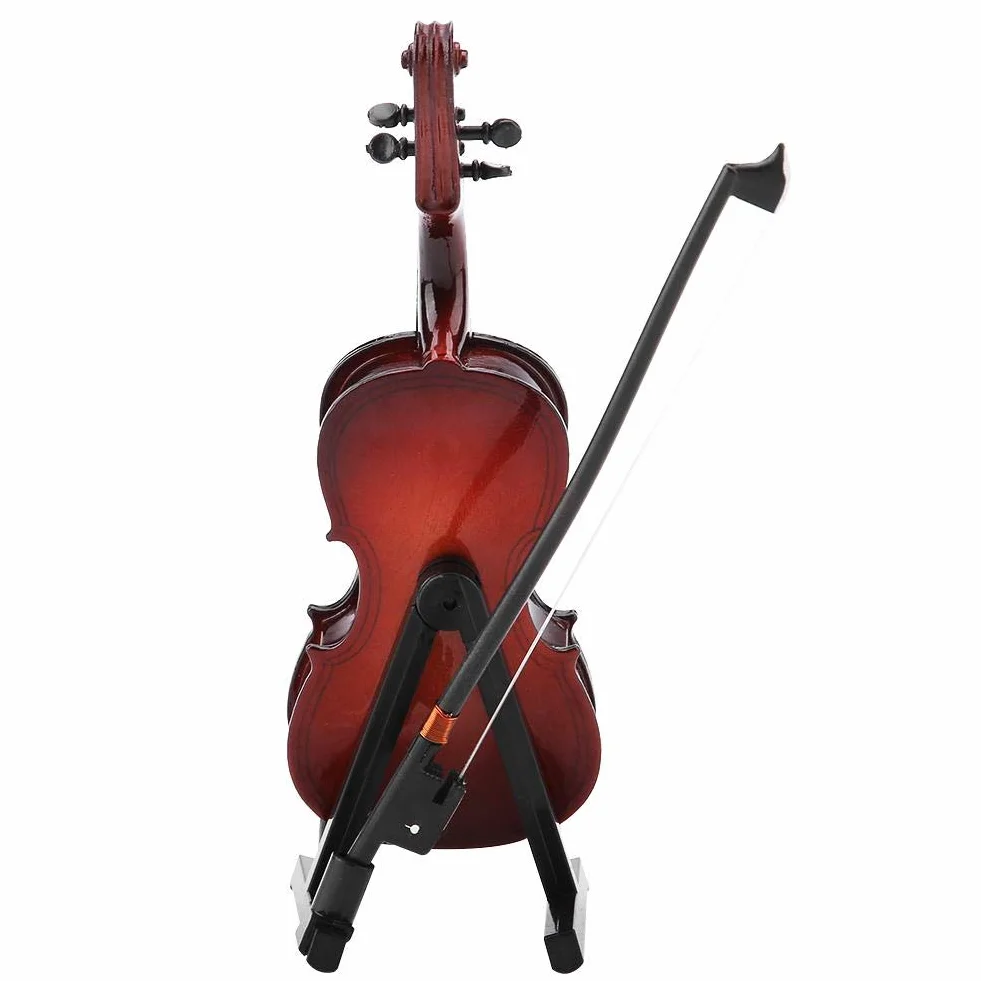Hztyyier Miniaturowa wiolonczela, drewniany model 14 cm z etui do dekoracji domu lub biura, muzyczny ozdoba na biurko