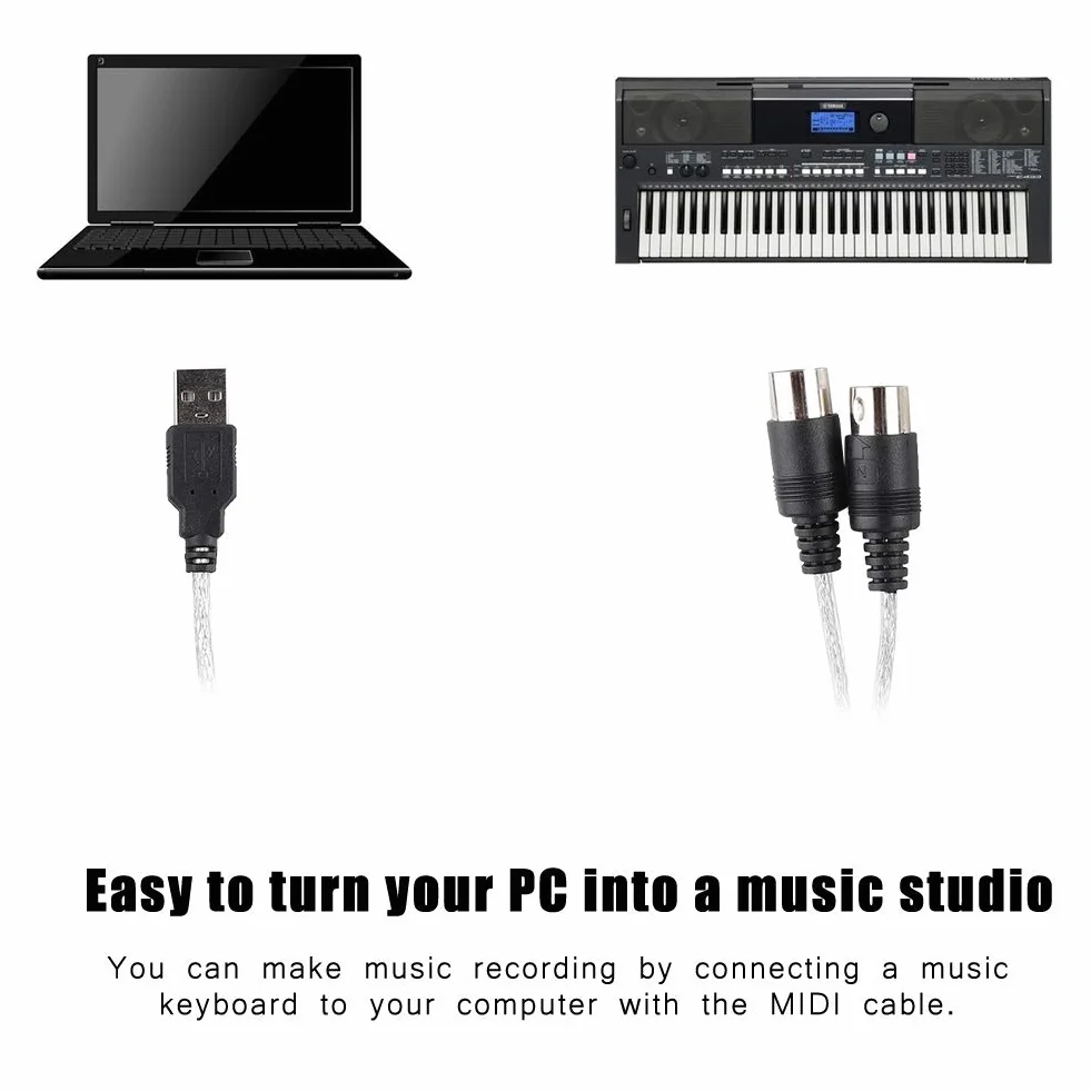 Kabel USB Midi Kabel USB Midi Kabel Midi na USB Konwerter Interfejsu Midi Przewód Przejściowy Klawiatura Linia do Edycji Muzyki