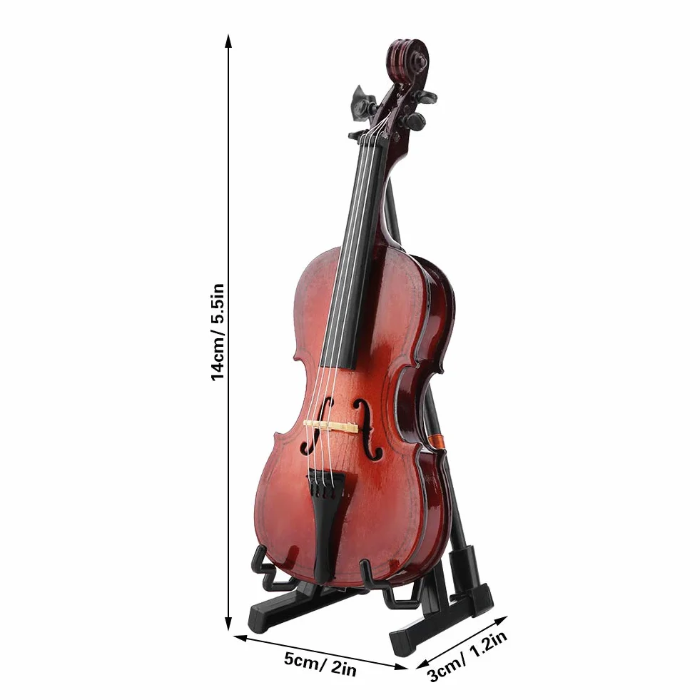 14 cm mini drewniany instrument wiolonczelowy model ozdoby ze stojakiem i etui, znakomite wykonanie, idealny dla dzieci lub przyjaciół muzyka