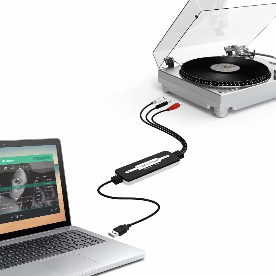 Karta przechwytywania audio USB 2.0 do płyt winylowych, chwytak audio do kaset kasetowych na cyfrowy konwerter MP3 z interfejsem muzycznym stereo RCA/3,5 mm, obsługa Mac i Windows 7/8/10/XP