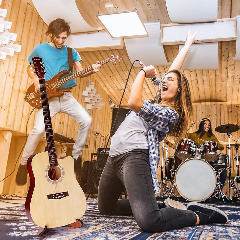 Stojak na gitarę z drewna, przenośny, składany stelaż w kształcie litery X, antypoślizgowy stojak na instrumenty muzyczne do akustycznych gitar klasycznych, basu i banjo (z drewna)