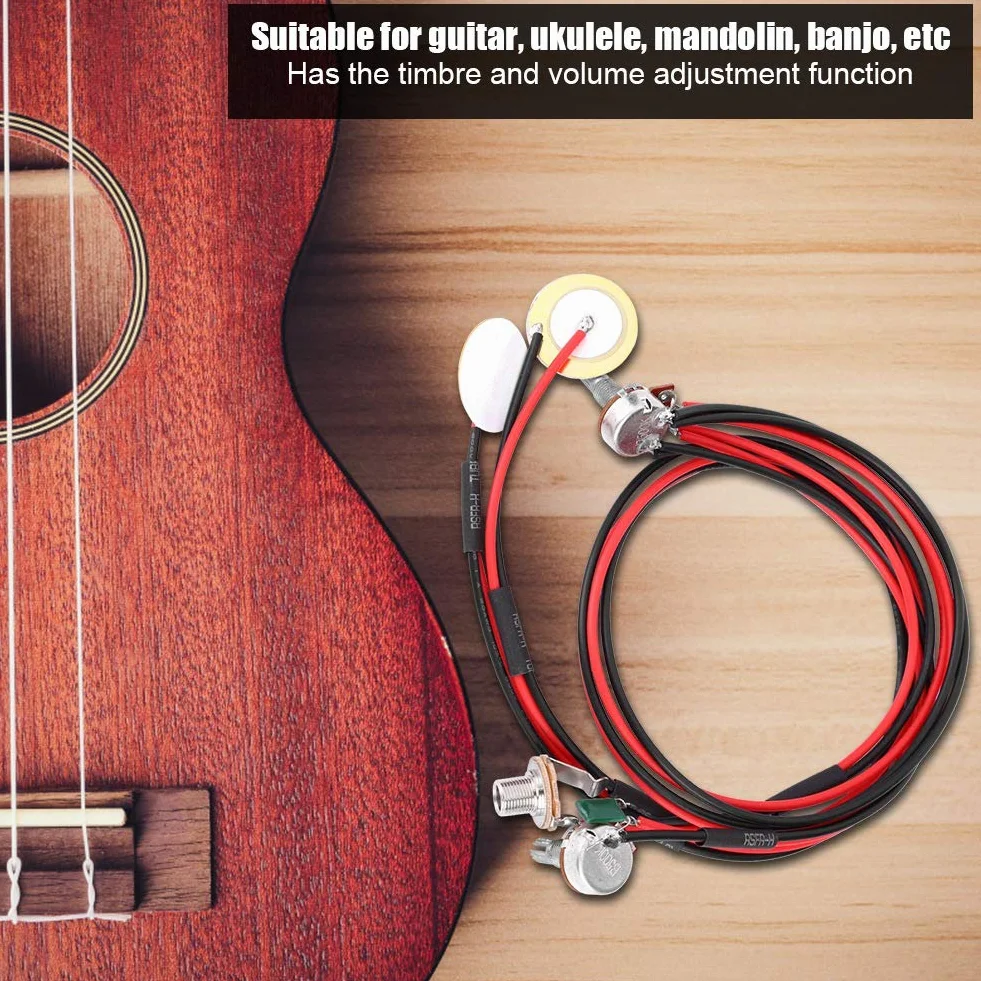 Przetwornik do gitary ludowej, 6,35 mm podwójny piezoelektryczny przetwornik z regulacją głośności i dźwięku do gitar ludowych ukulele mandolin akcesoria banjo