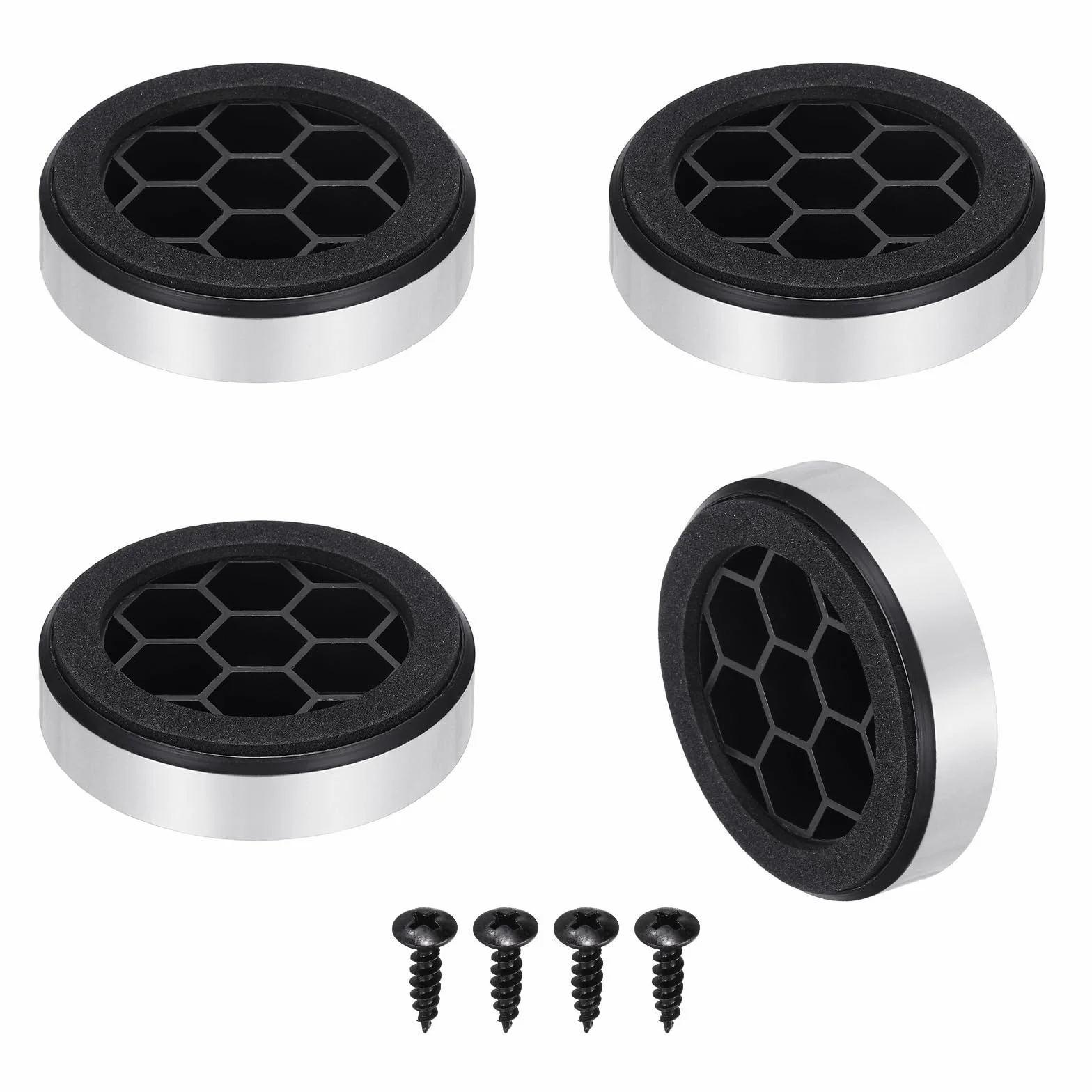 QUARKZMAN 4 sztuki nóżek izolacyjnych do głośników, 57 mm x 13 mm plastikowa podstawa piankowa antywibracyjna podkładka wzmacniacza do systemu audio CD HiFi kino domowe, srebrny