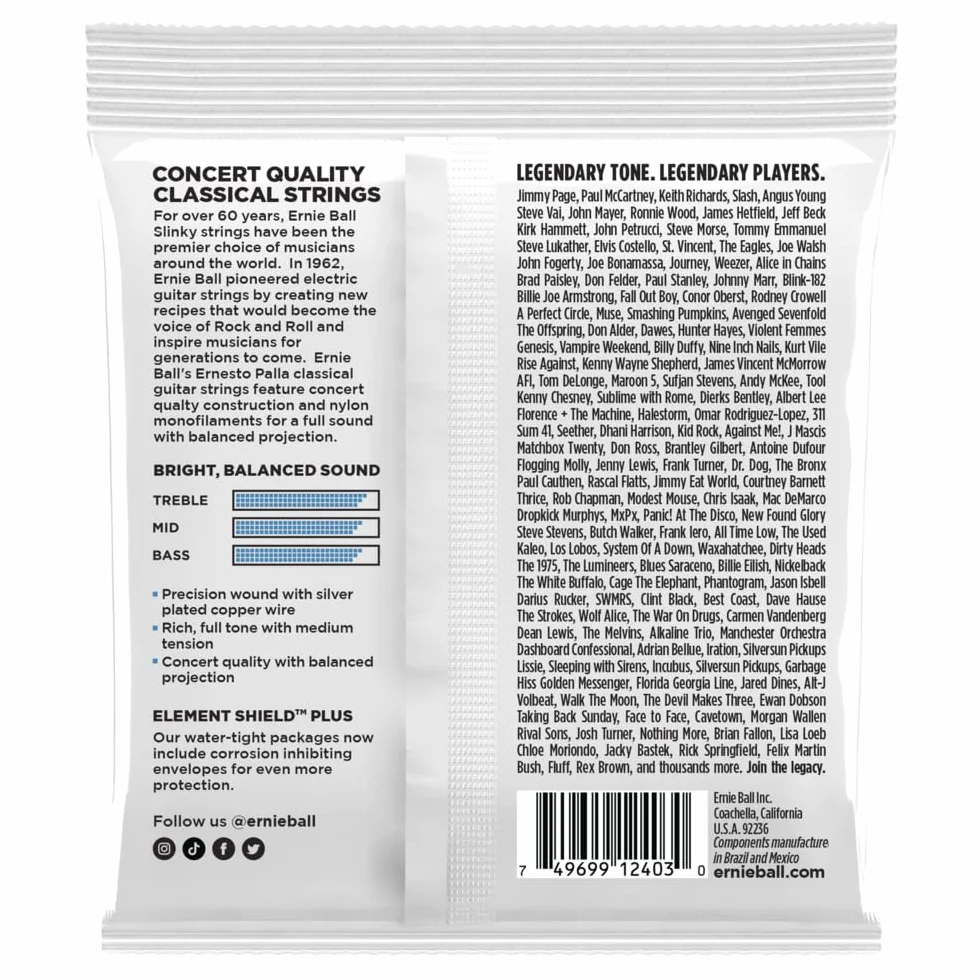 Ernie Ball Ernesto Palla Clear and Silver Nylon Classical Guitar Strings