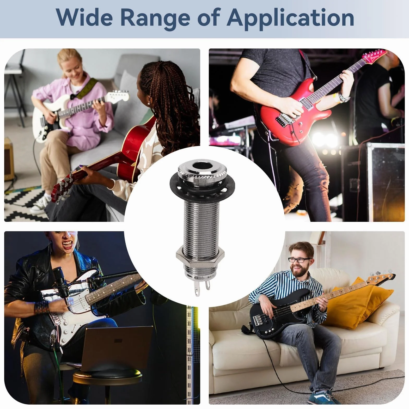 1/4" 6,35 Mm Mosiężny Mono Gitara Basowa Lufa Gniazdo Jack Cylinder Wejście Wyjście Jack Z 3 Pinami Metalowa Stereo Gitara Basowa Lufa Wyjście Jack Wtyczka(srebro)