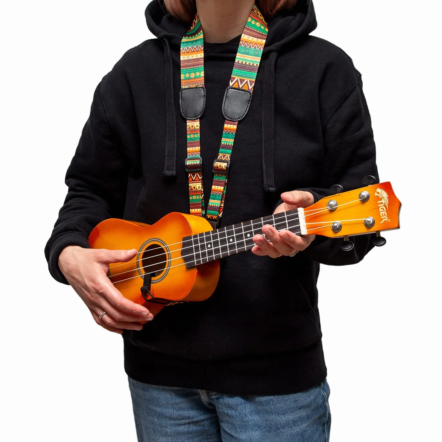 Tiger Pasek ukulele w stylu azteckim - regulowany pasek pasuje do wszystkich ukulele